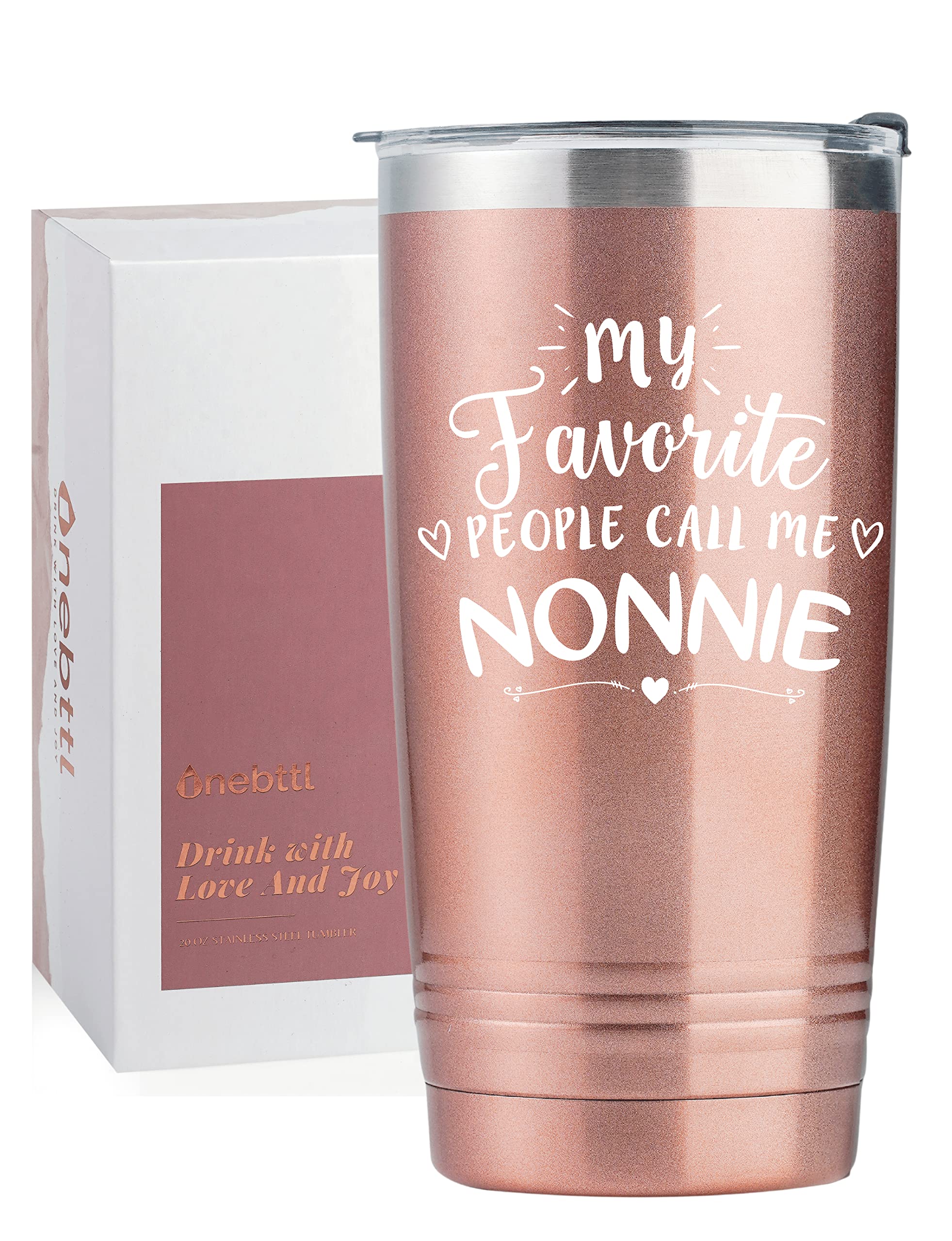 Nonnie Gifts for Grandma, Insulated Stainless Steel Wine Tumbler with Lid, For Nana, Gigi, Granny, Grammy, Birthday, Mother’s Day, Christmas gifts, Rose Gold, (20 oz) Call me Nonnie 1