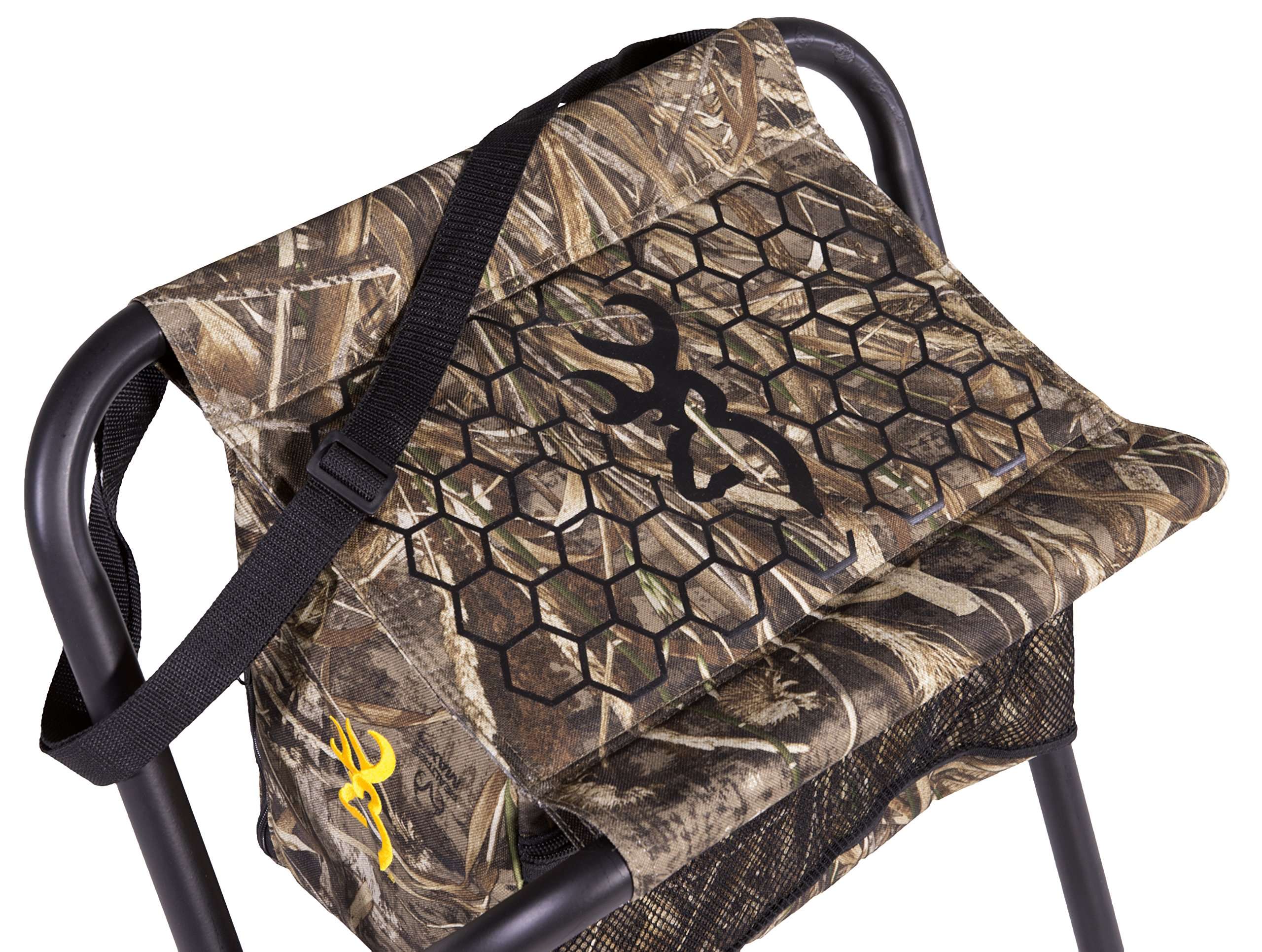 Browning SteadyReady Hunting Chair - Compact and Foldable Steel Frame Stool with Exra-Wide Angled Anti-Slip Seat and Realtree Max-7 Camo Pattern, Realtree Max-5 2