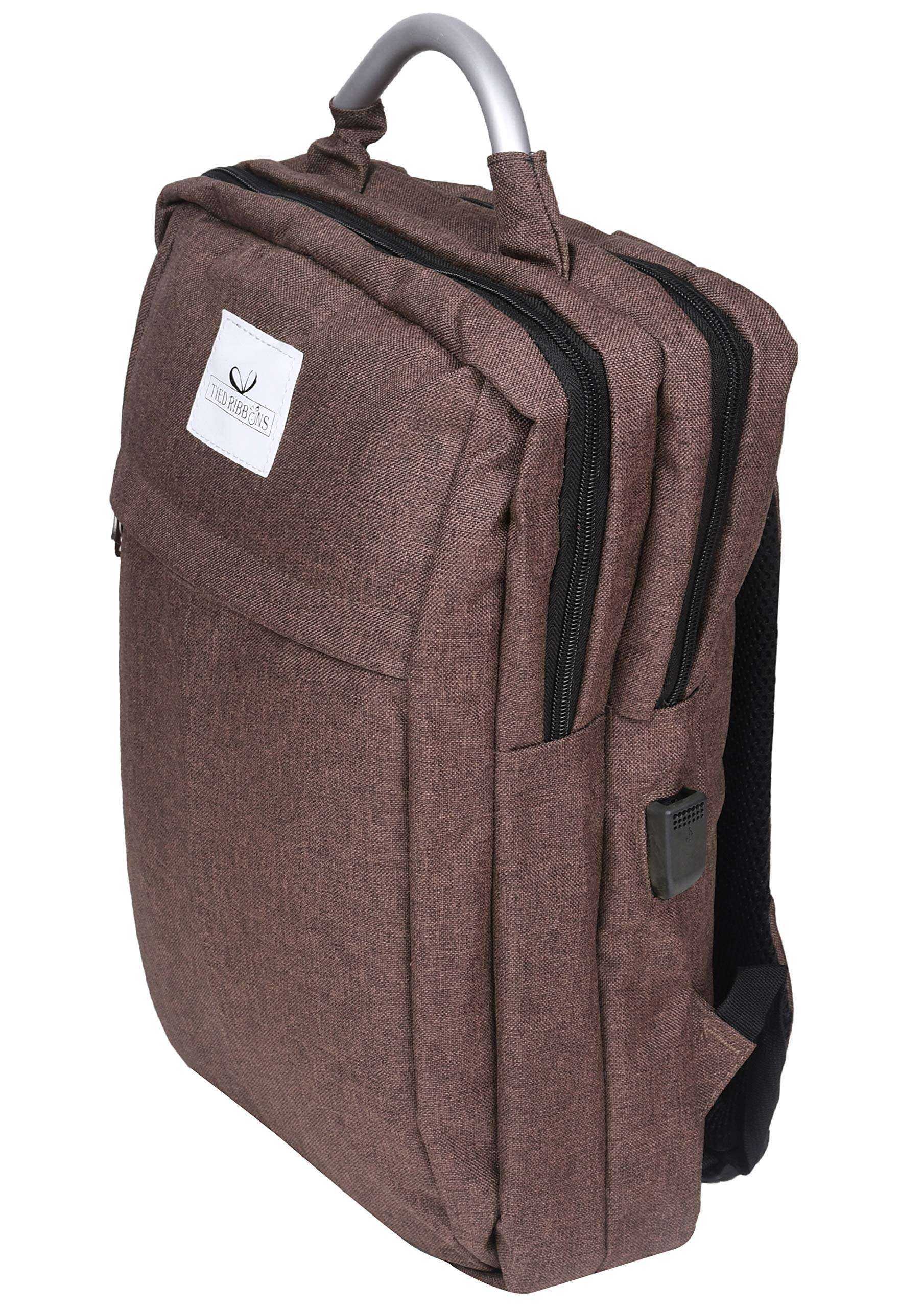 TIED RIBBONS 20 LTR Slim Laptop Backpack Bag with 3 Compartment and USB Charging Point(Brown)-Fits up to 15.6-inch Laptop 3