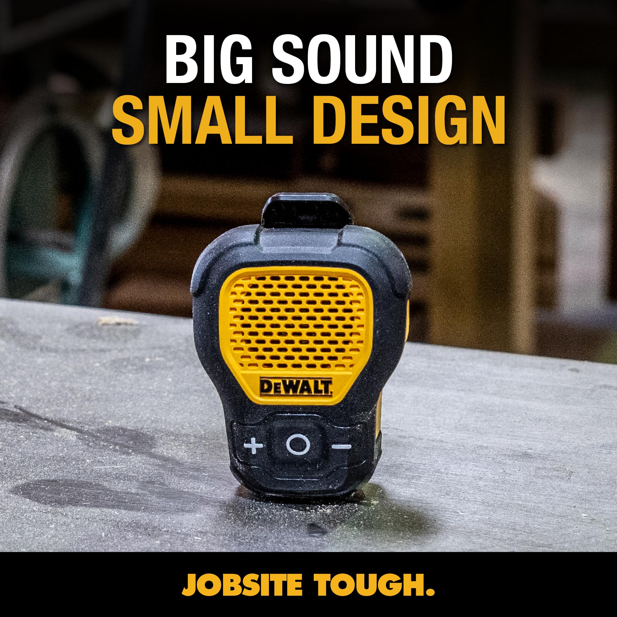 DEWALT Wearable Bluetooth Speaker (Updated Version), Clip-On Wireless Jobsite Pro Water-Resistant Portable Speaker (Non-Magnetic), Built-in Mic for Hands-Free Music/Calls, Bluetooth Speaker (Yellow) 6
