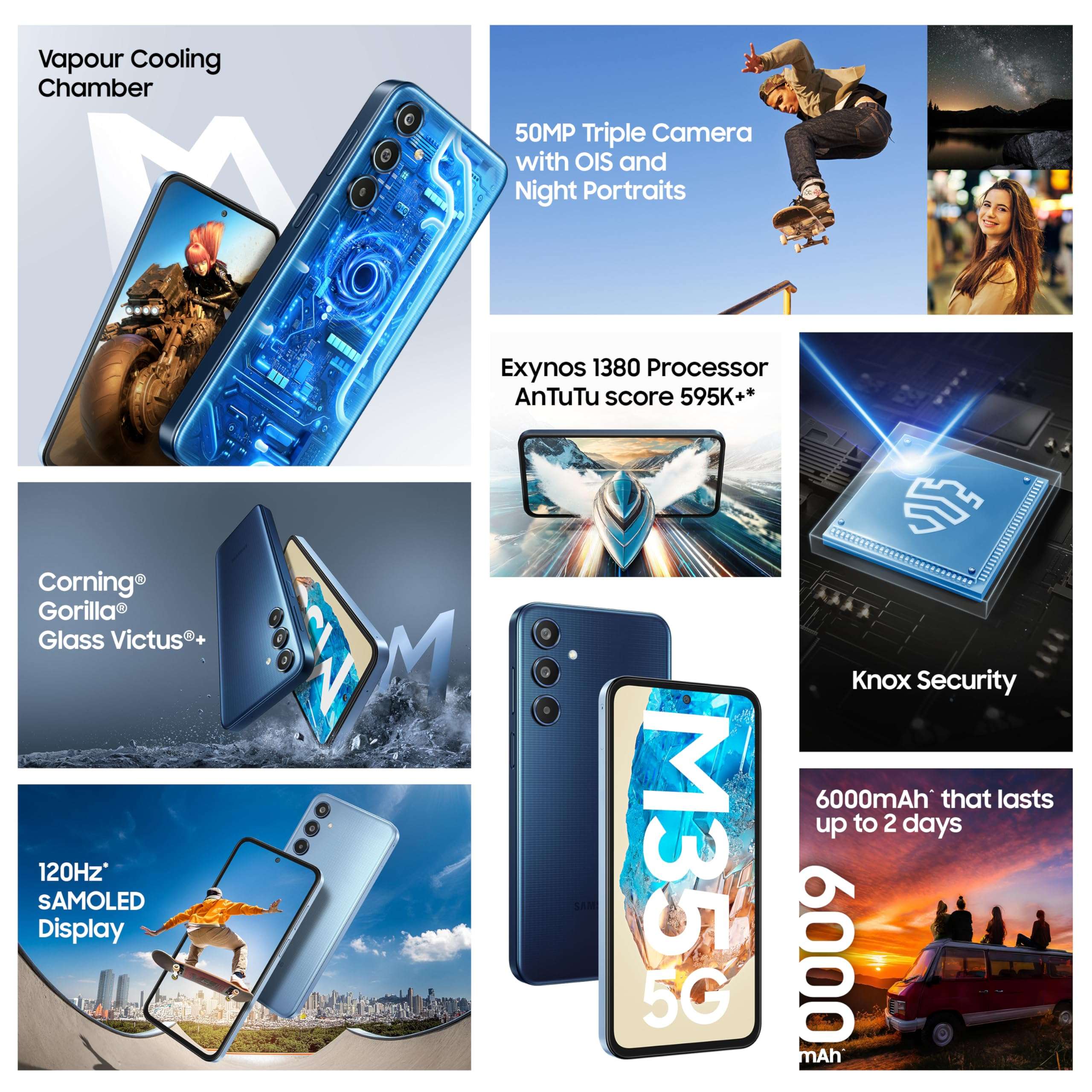 Samsung Galaxy M35 5G (Thunder Grey,6GB RAM,128GB Storage)| Corning Gorilla Glass Victus+| AnTuTu Score 595K+ | Vapour Cooling Chamber | 6000mAh Battery | 120Hz Super AMOLED Display| without Charger 2
