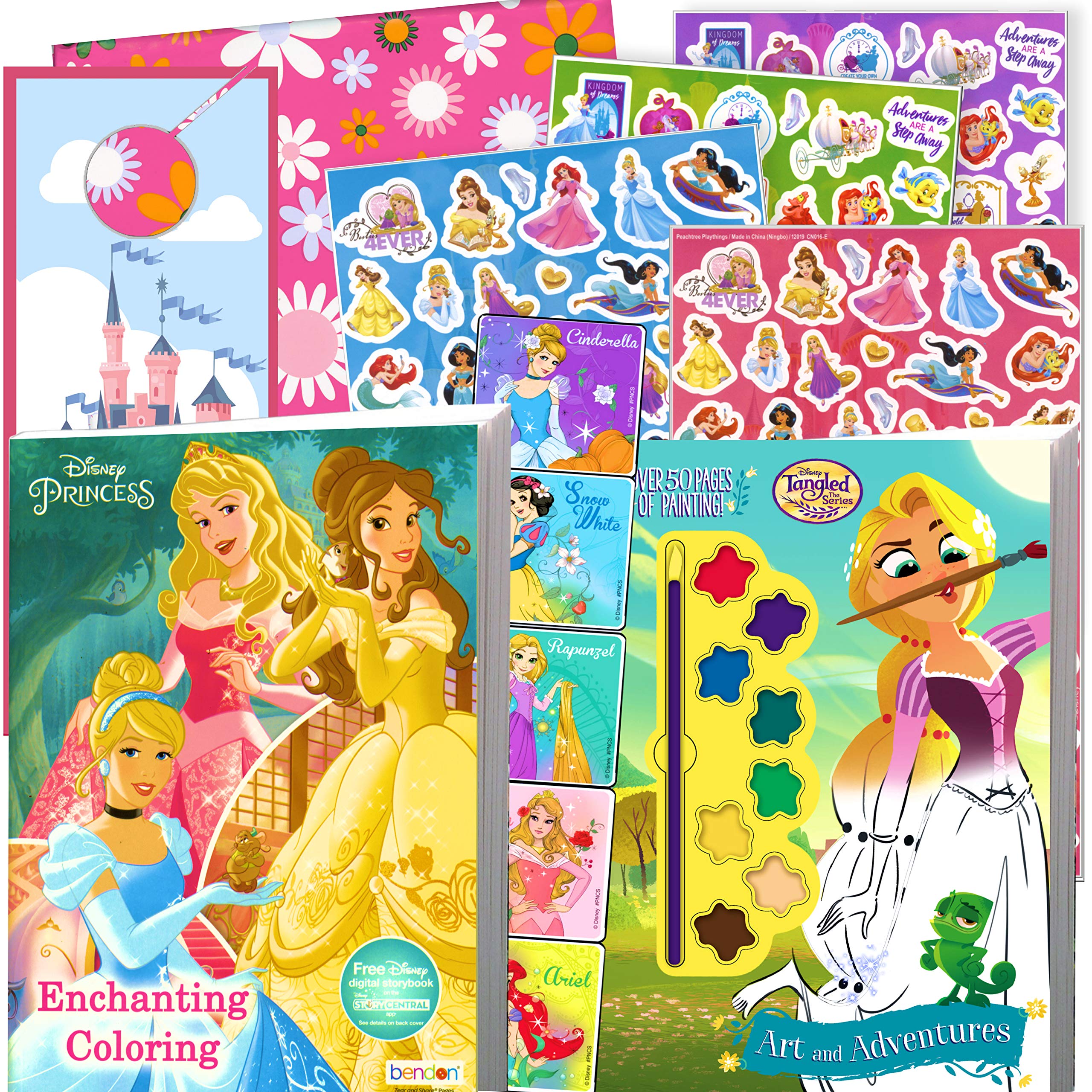 Disney Coloring Book and Stickers Gift Set - Bundle Includes Gigantic 192 pg Disney Coloring Book, Disney Stickers, and 2-Sided Door Hanger in Specialty Gift Bag (Pink Disney Princess)