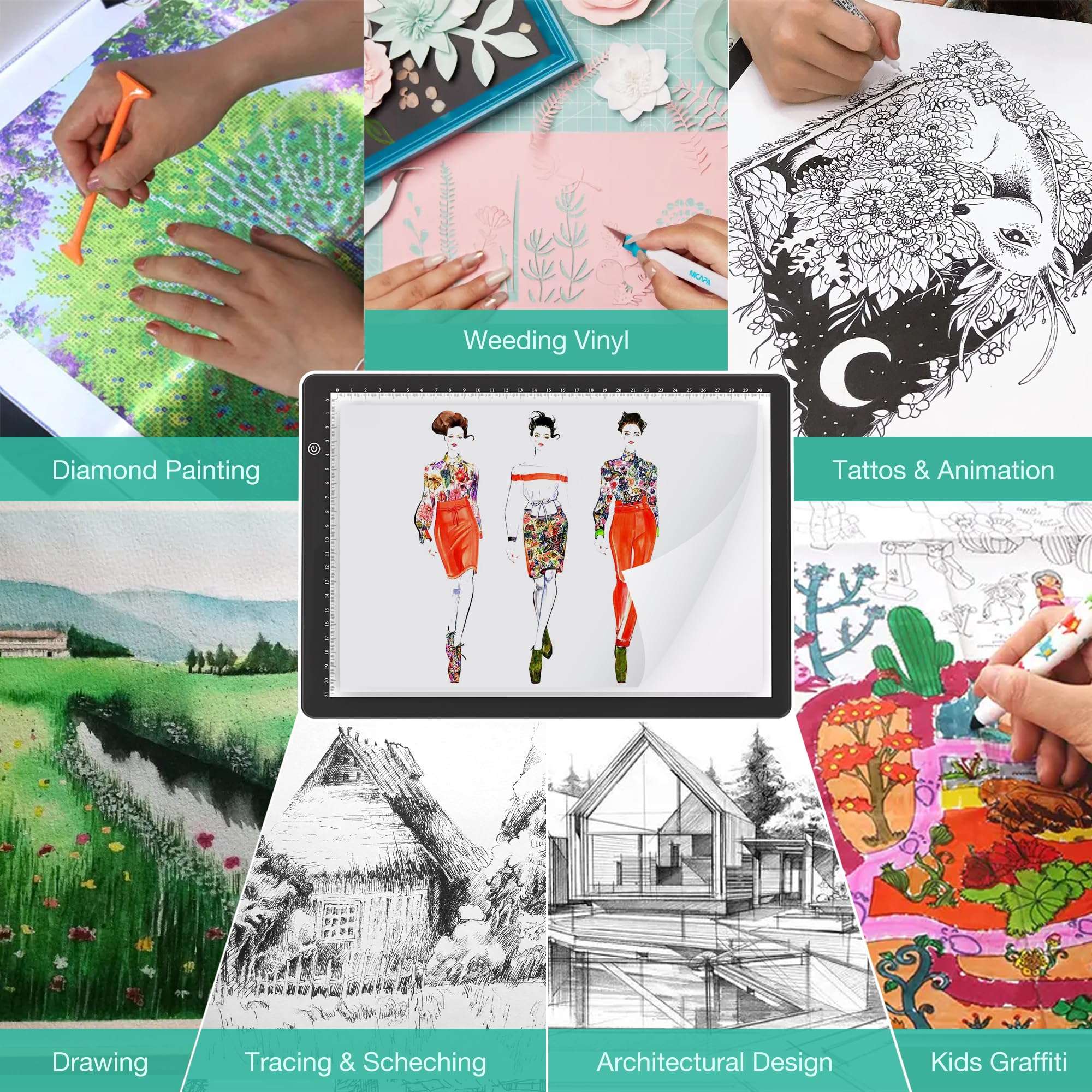 comzler A4 LED Light Board, 3 Level Dimmable Brightness USB Power Artcraft Light Table for Tracing, Light Drawing Sketch Pad for Animation, Sketching, Drawing, Stenciling, Artists - Black 6