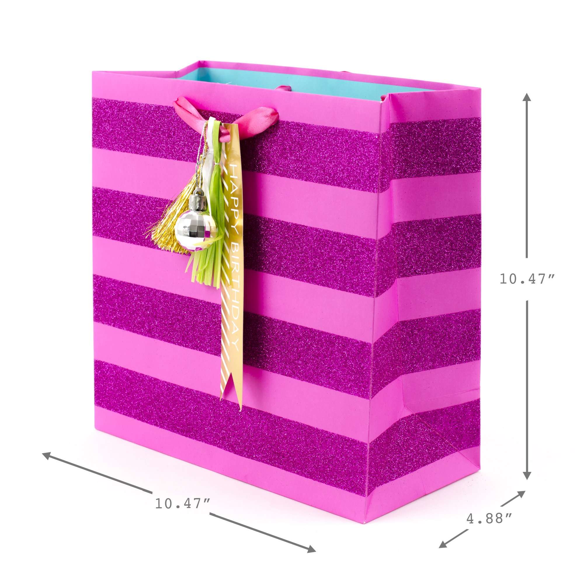 Hallmark Signature Birthday Gift Bag, Large, Pink Glitter Stripe with Gold Tassel 3