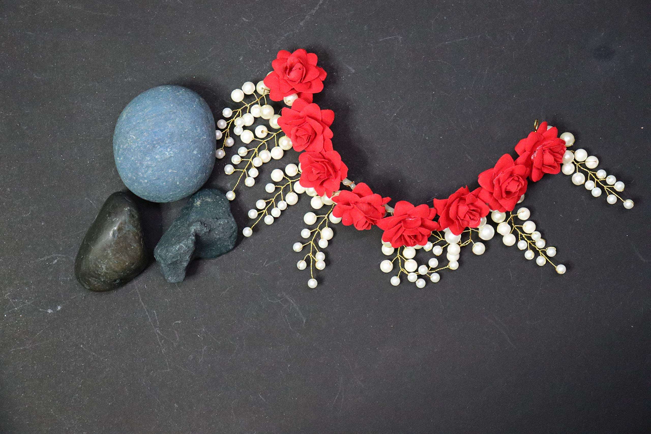 KRELIN 8 Small Rose Wedding Headband Bohemian Headpiece for Bridal Hair Pieces Pearl Beads Hair Vine Flower Halo Wedding Hair Accessories 3