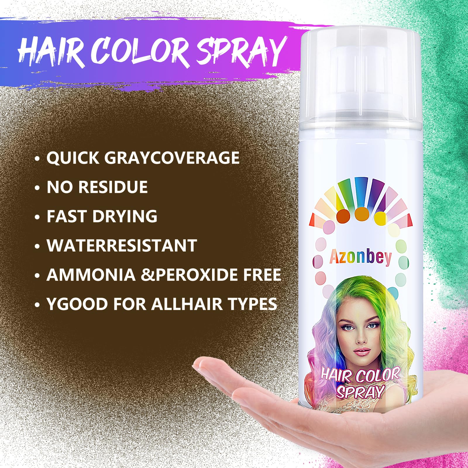 Temporary Root Touch UpHair Color Spray,Temporary Hair Color Wax,Azonbey Kids Hair Wax Dye Pomades Disposable Natural Hair Strong Style Gel Cream Hair Dye-On 1-Day Washable Hair Spray (Dark Brown) 4
