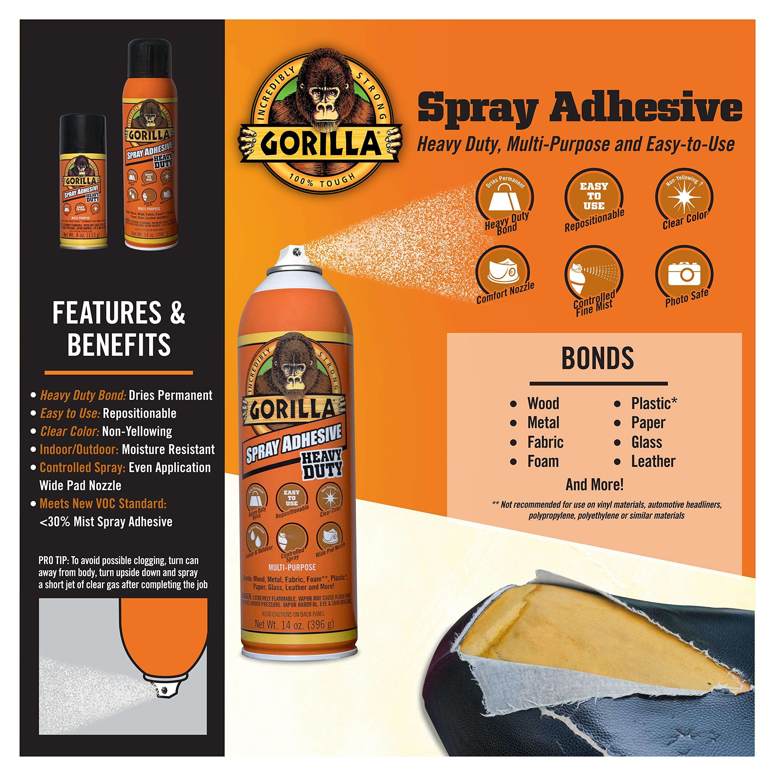 Gorilla Clear Glue and Gorilla Heavy Duty Spray Adhesive Bundle 6