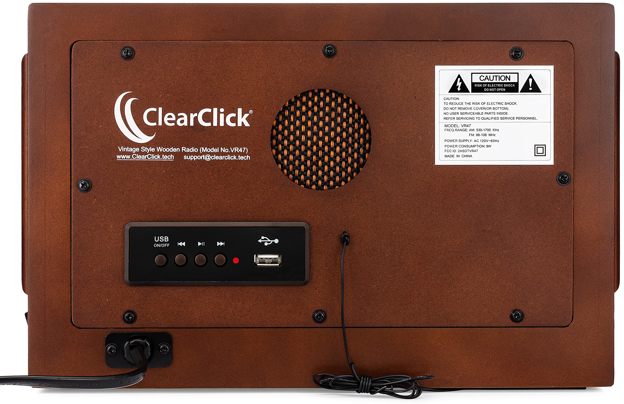 ClearClick Classic Vintage Retro Style AM/FM Radio with Bluetooth, Aux-in, & USB - Handmade Wooden Exterior Dark Brown 5