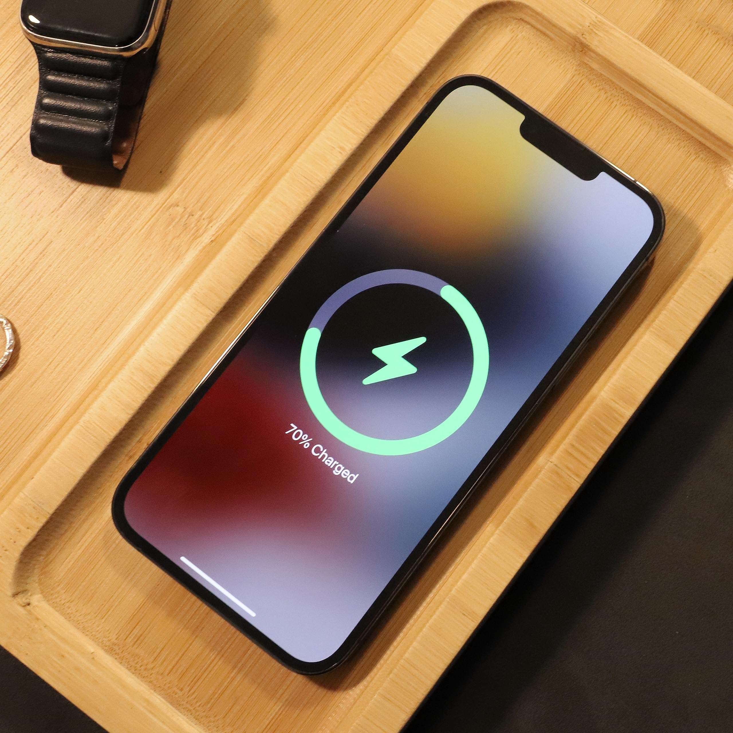 [PJ Collection] Bamboo Organizer Valet Tray with Wireless Charging, Desk and Night Stand Organizer, 3 in 1, 15W and 5W Charging Station, Compatible with Wireless Charging Phone, Air_Pods Pro/2/3… 5