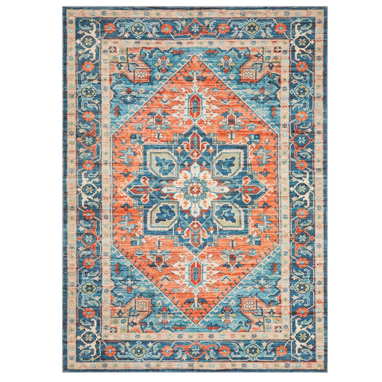 OdentBlca Washable Rug，4x6 Boho Tribal Ultra-Thin Area Rug, Soft Non Slip Non-Shedding Carpet for Dining Room Bedroom Living Room Decor 2