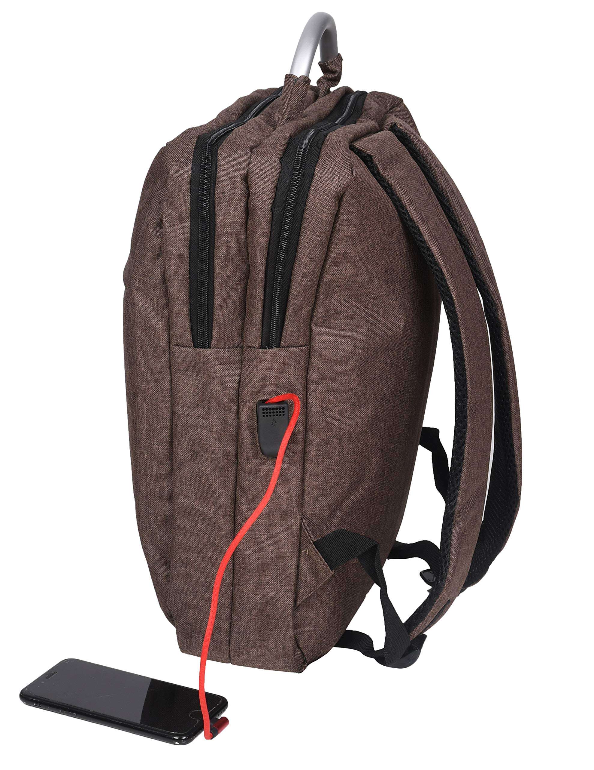 TIED RIBBONS 20 LTR Slim Laptop Backpack Bag with 3 Compartment and USB Charging Point(Brown)-Fits up to 15.6-inch Laptop 4