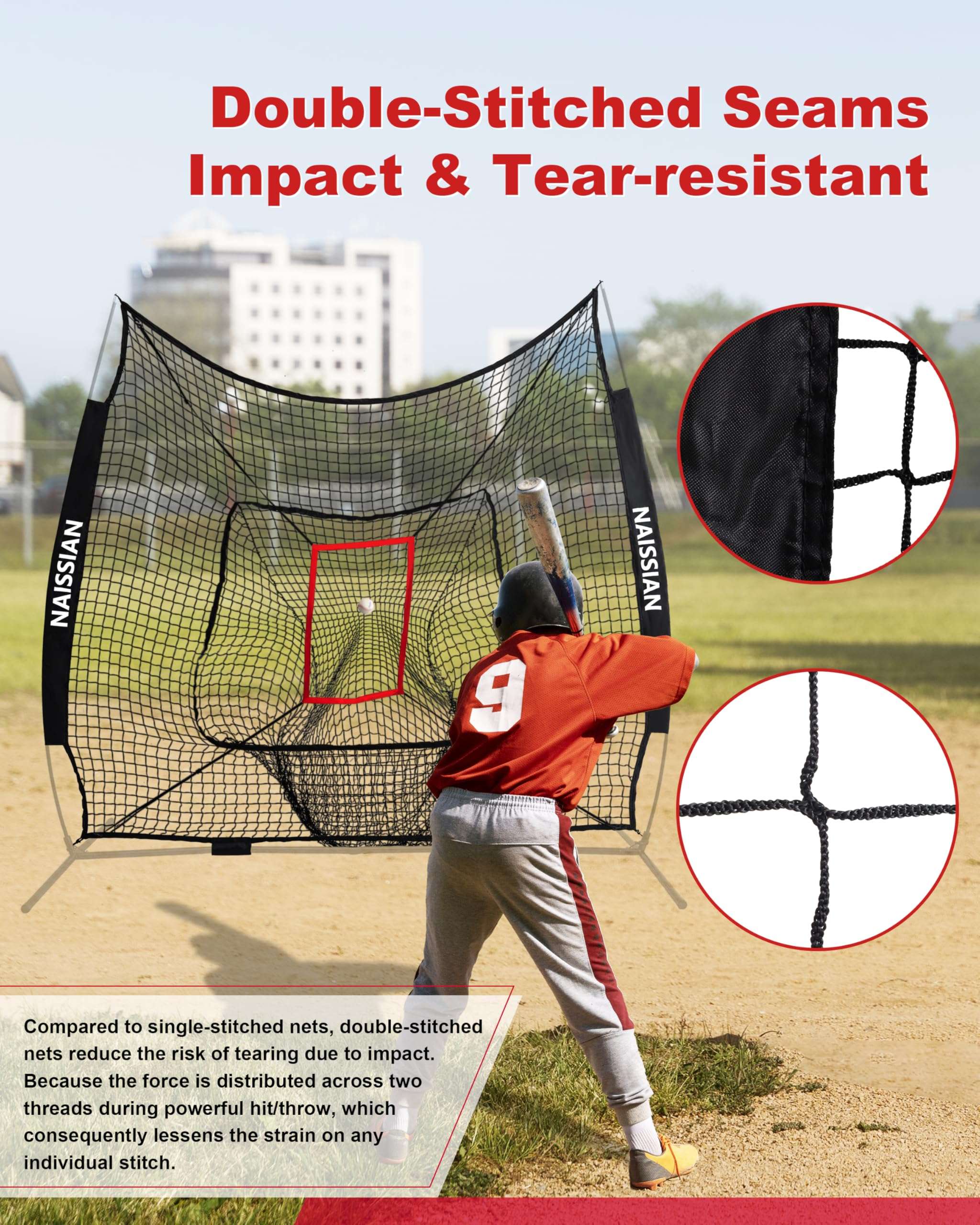 Replacement 7'x7' Baseball Batting and Pitching Net with Adjustable Strike Zone,7 Strand Polyester Baseball Cage Net for Softball Hitting and Throwing Practice,Batting Nets for Backyard (Net Only) 4
