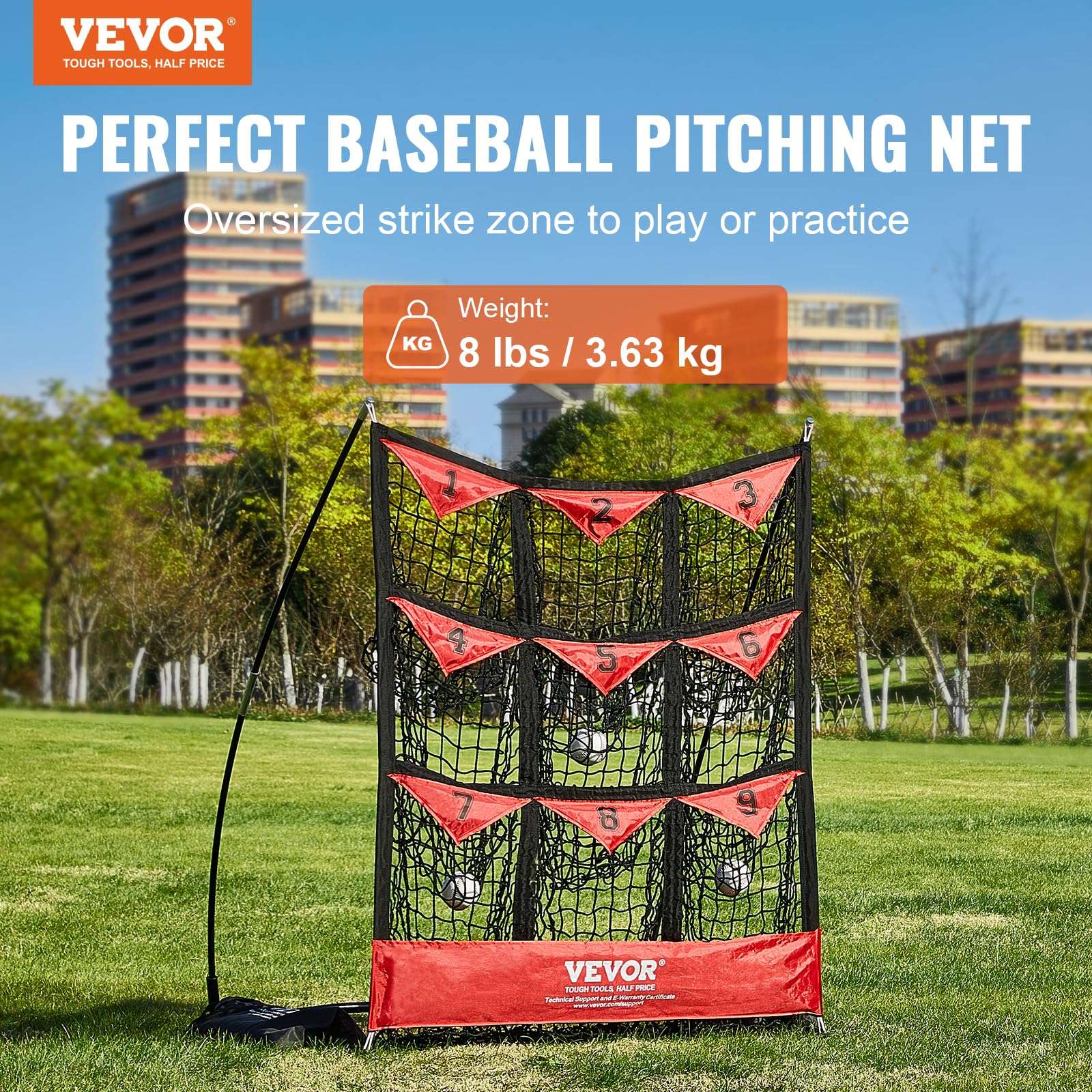 VEVOR Baseball Pitching Net 9 Hole, Softball Baseball Pitching Target Net, Portable Quick Assembly Trainer Aid with Strike Zone, Ground Stakes, for Youth Adults 5