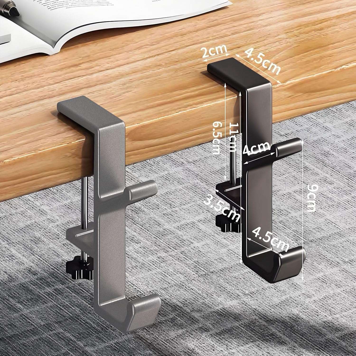 JAKO Headphone Stand Hanger Holder, Under Desk Aluminum Alloy Headset Stand with Fit for Gaming PC Accessories,Under Desk Clamp Hook Mount Suitable for Office, Computer Desk (Sliver) 6