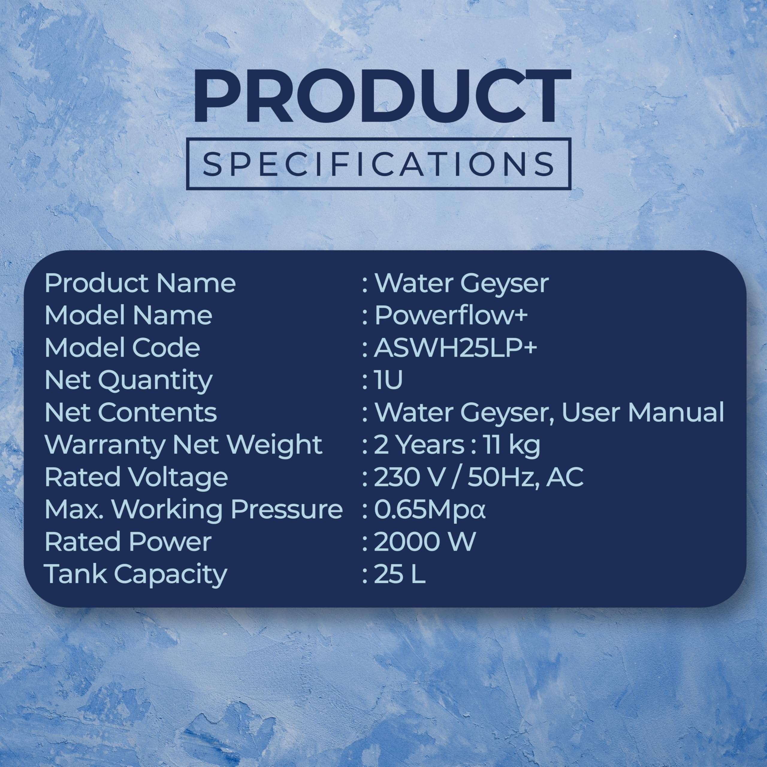 Amplesta Electric Powerflow+25L, 5 Star rated Glassline Storage water heater| 5-Layer Safety Shield| 2000W element, Shockproof ABS Body| 8 bar pressure | Temperature Control Knob| 7-year tank warranty 5