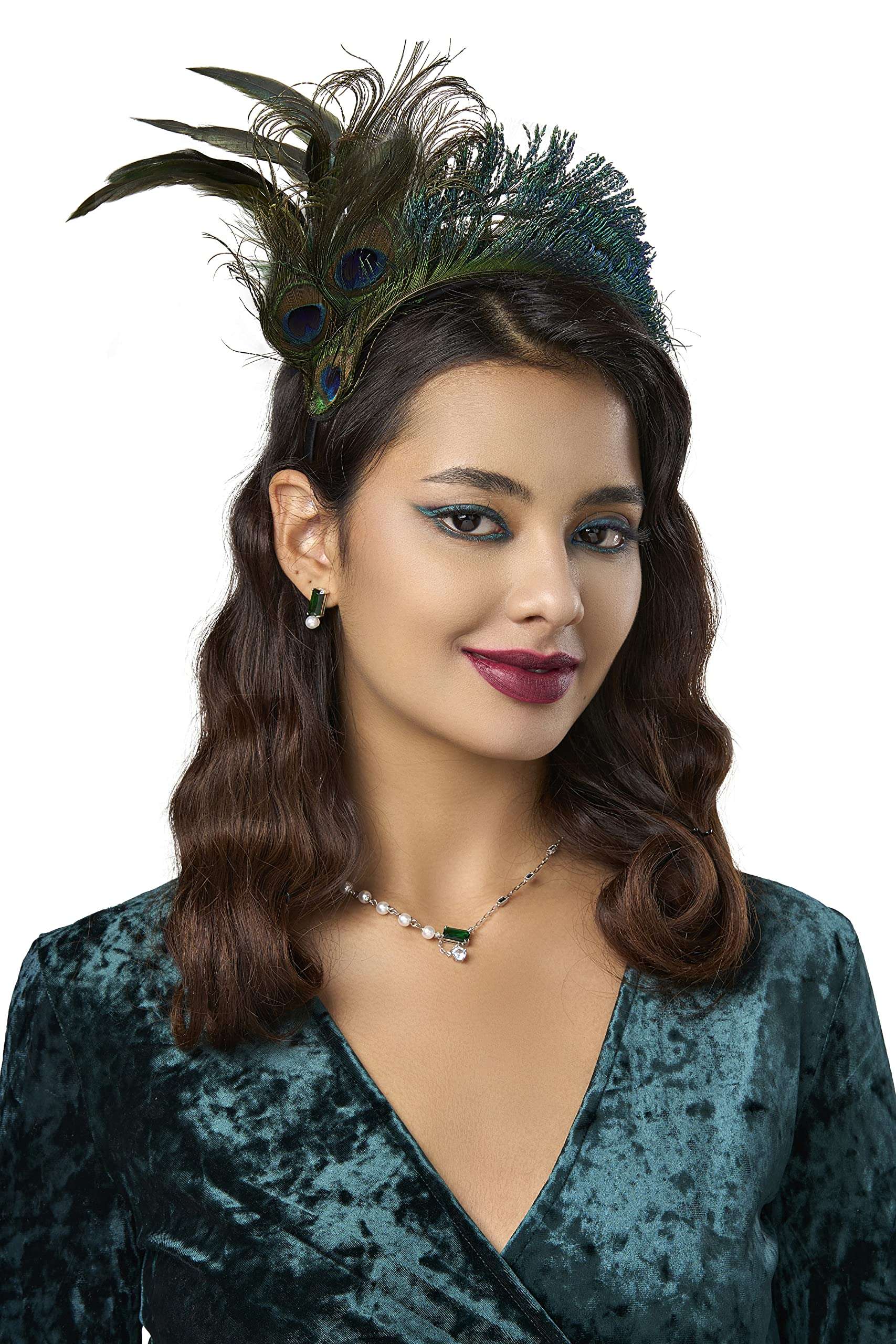 BABEYOND 1920s Fascinator Headband Kentucky Peacock Feather Headpiece for Derby Cocktail (Peacock Green) 1