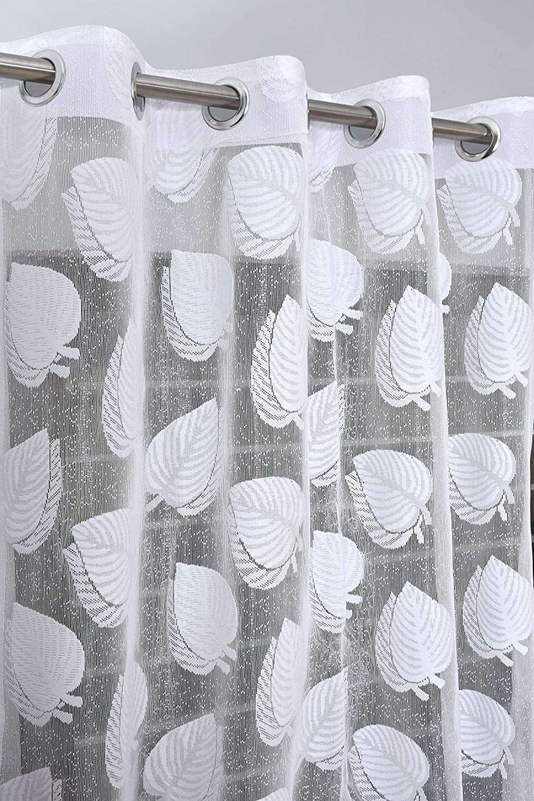HOME UTSAV 2 Piece Transparent Sheer Leaf Net Curtains for Long Door 8 Feet, White 1