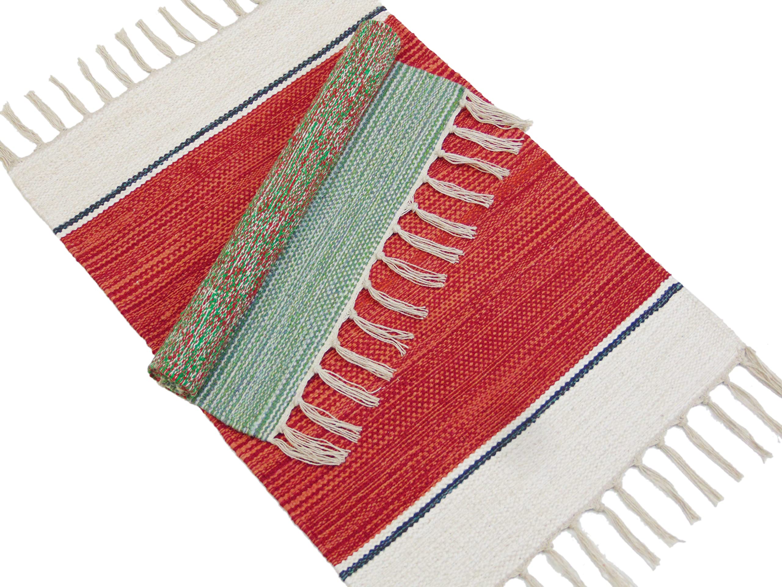 MDZ™- Modern Decorative Zone - Hand Woven Cotton Modern Assorted Border Rug | Size : 16 x 24 Inch or 40 x 60 cm | Color - Assorted Multi | Machine Washable | Eco Friendly | Multi Uses (Combo of 2 Pcs)