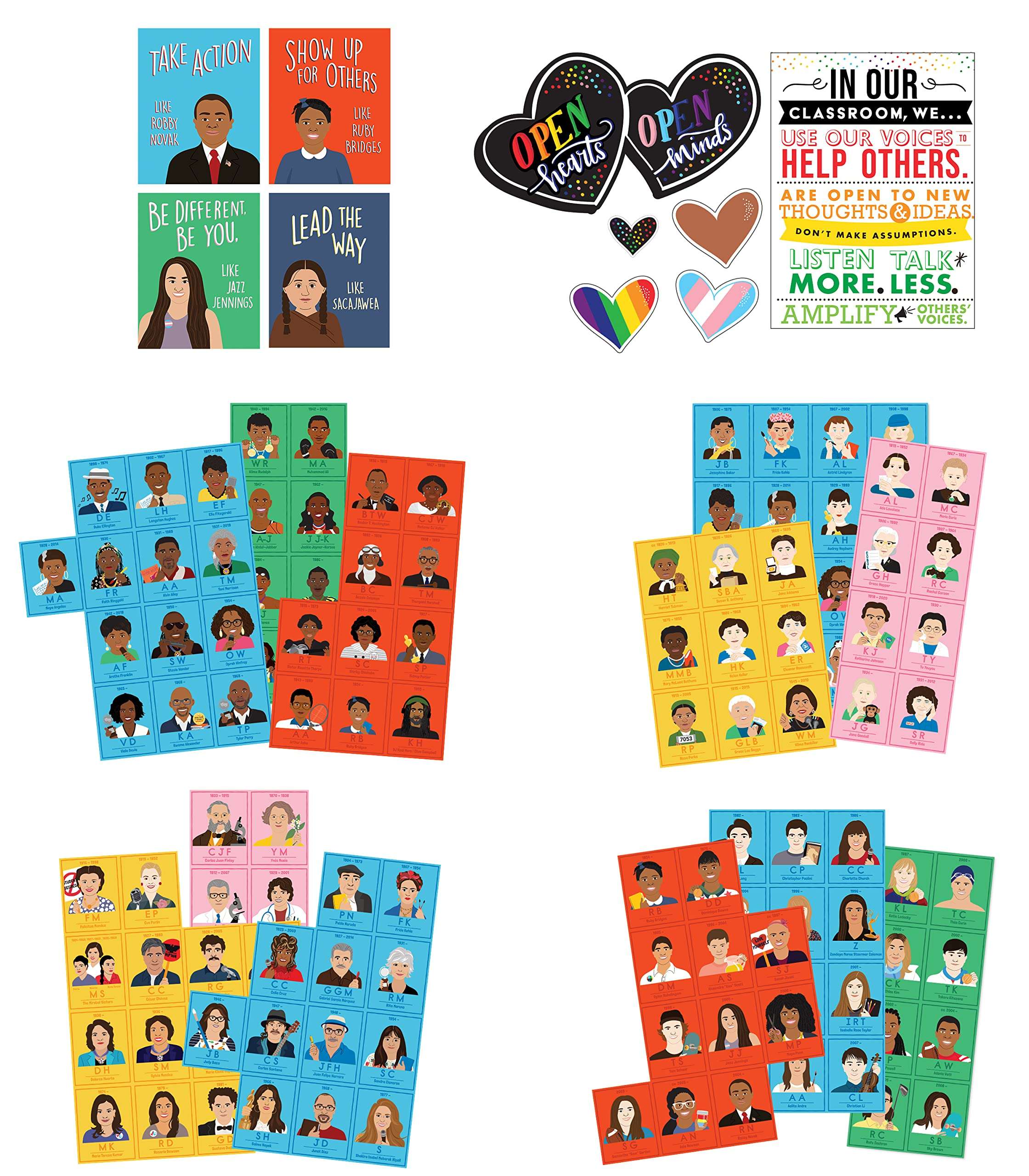 Carson Dellosa 32pc Diversity, Equity, Inclusion Teacher Bundle, Amazing People Activity Books, Be an Ally Like Me Motivational Poster Set, and Open Hearts, Open Minds Bulletin Board Set 1