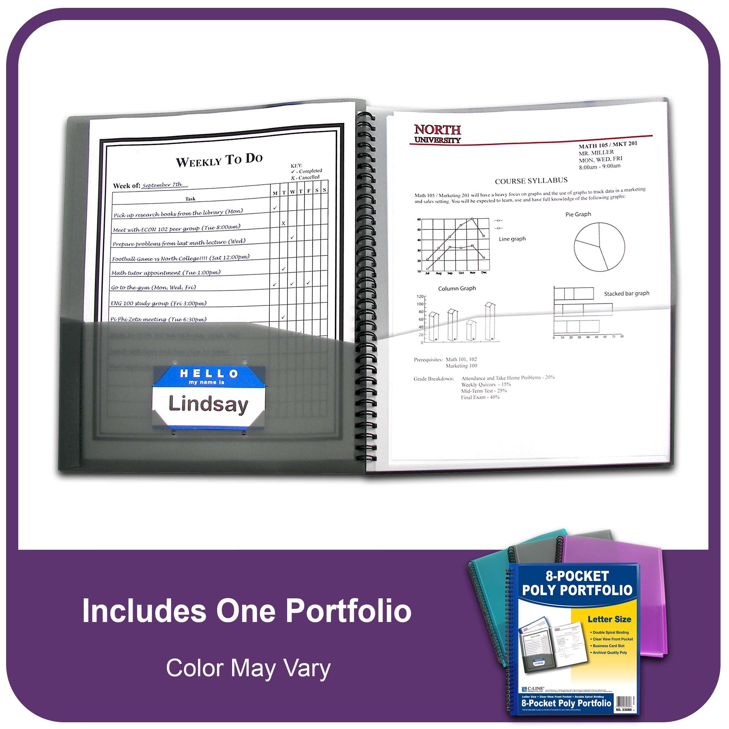 C-Line 8-Pocket Spiral-Bound Poly Portfolio, Letter Size, 1 Portfolio, Color May Vary (33080) 2
