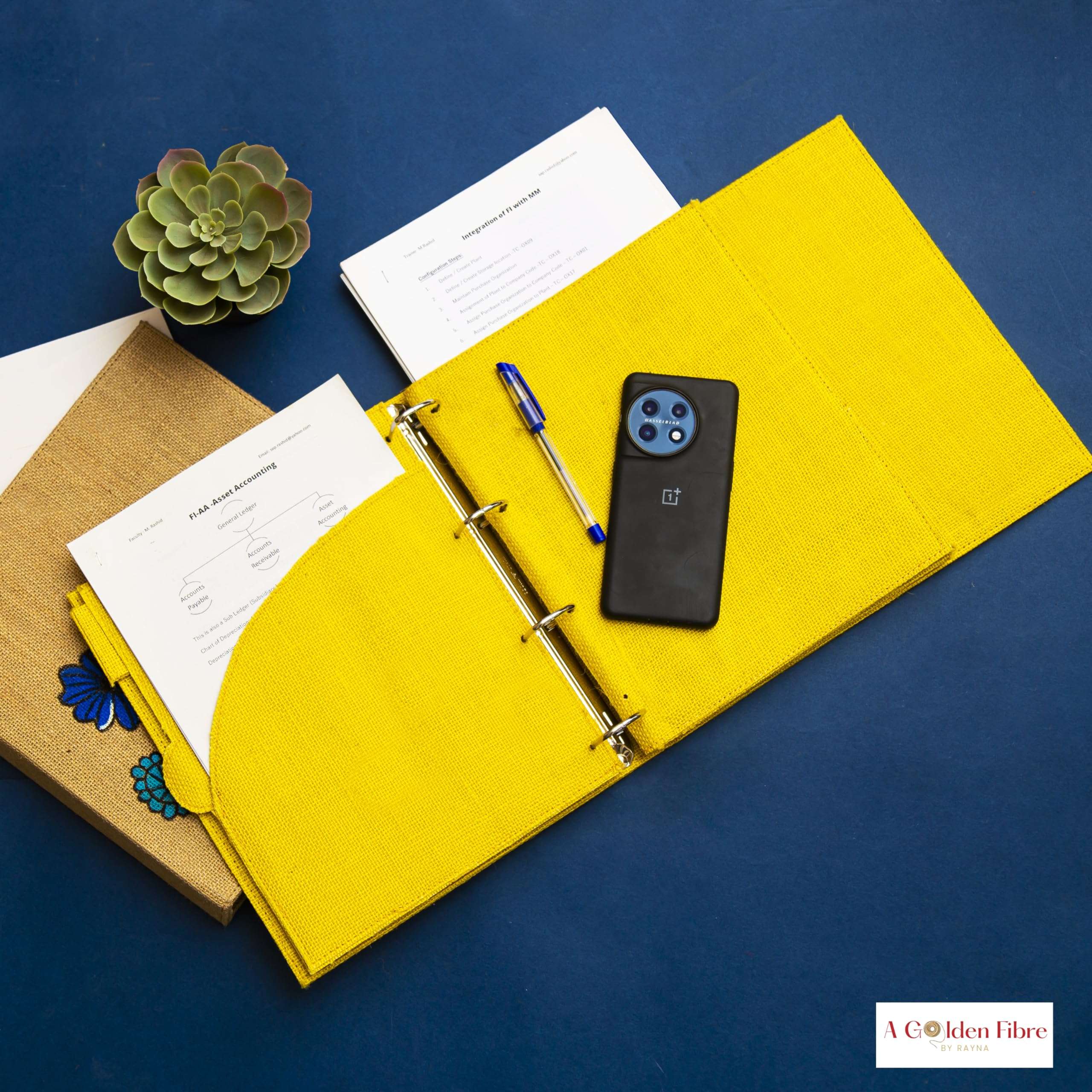 A Golden Fiber Handmade Multipurpose Resuable Jute Binders for Men & Women (Yellow/MUL, 8.5"X11.5"X3") 6