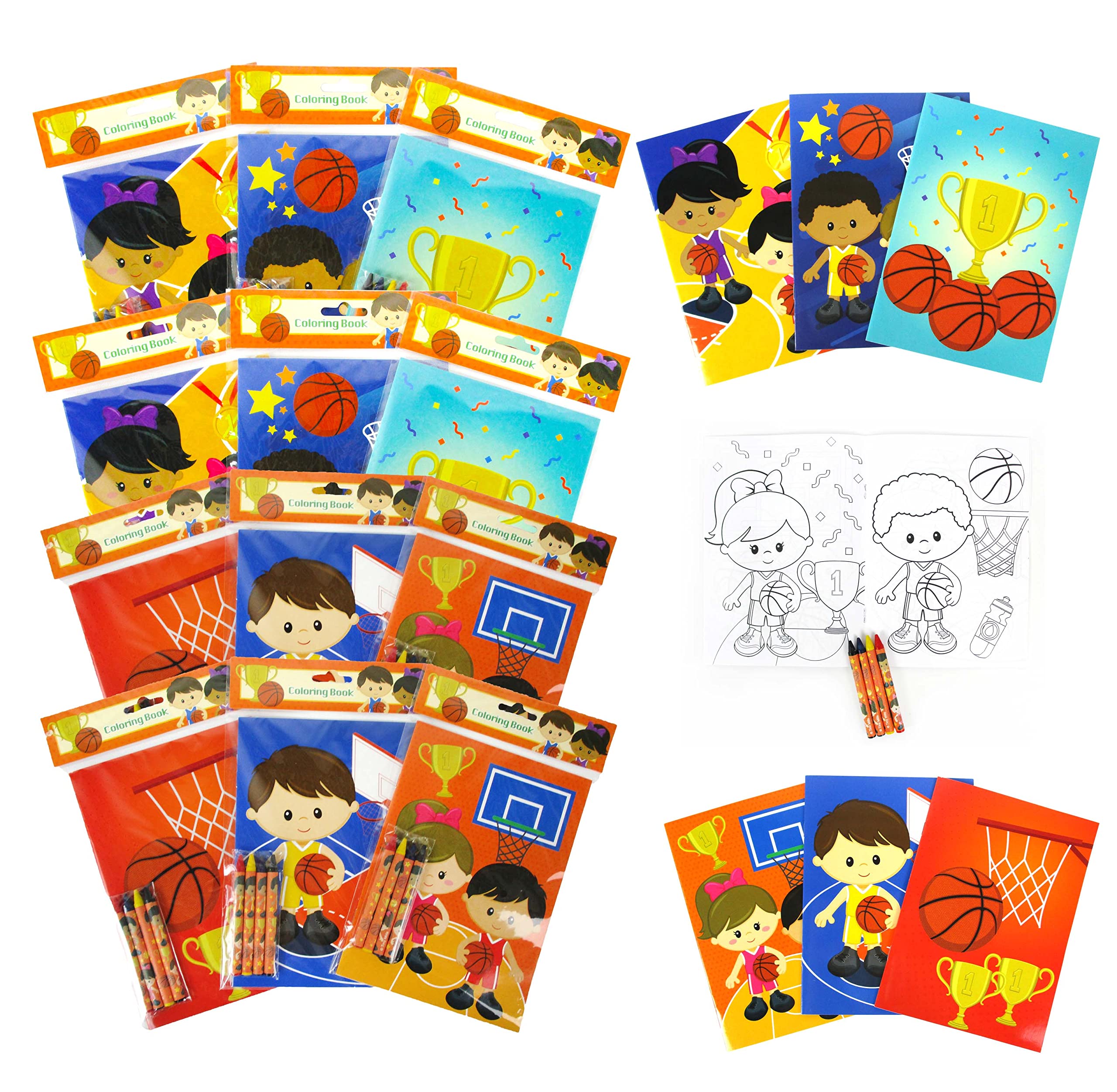 TINYMILLS Basketball Coloring Books for Kids with 12 Coloring books and 48 Crayons, Fun Team Birthday Party Favors, Goodie Bag Stuffers, Prizes, Favor Bag Filler, Team Party Prizes 1