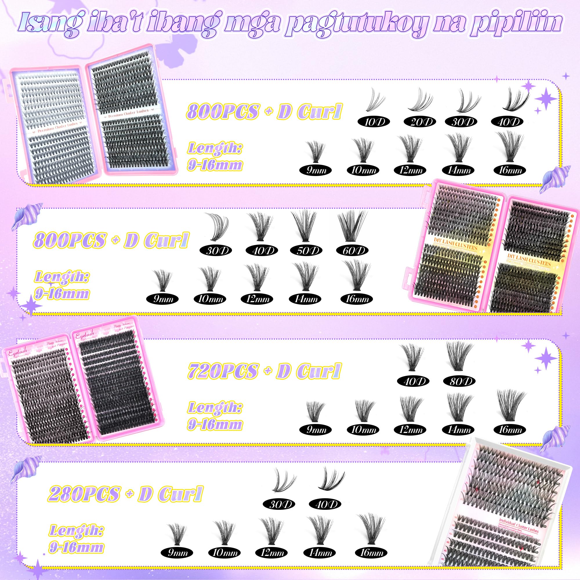 DIY Lash Clusters, 800PCS Individual Lashes, 30D 40D 50D 60D, Various Styles, with Application Tools 6
