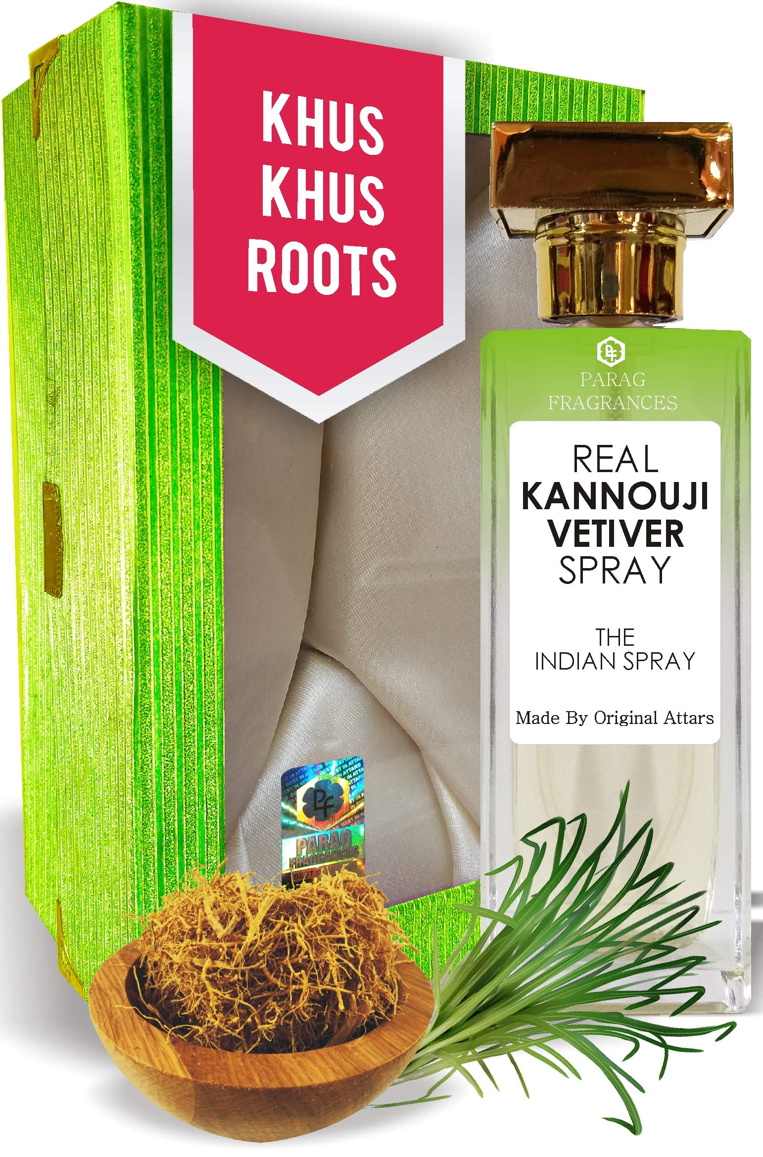 Parag Fragrances Kannauji Khus Attar Perfume 60ml (Made From Attars For Staying Long on Clothes) Natural Spray Perfume Attar For Men/Unisex (Contain Aqua & Denat Alcohol)
