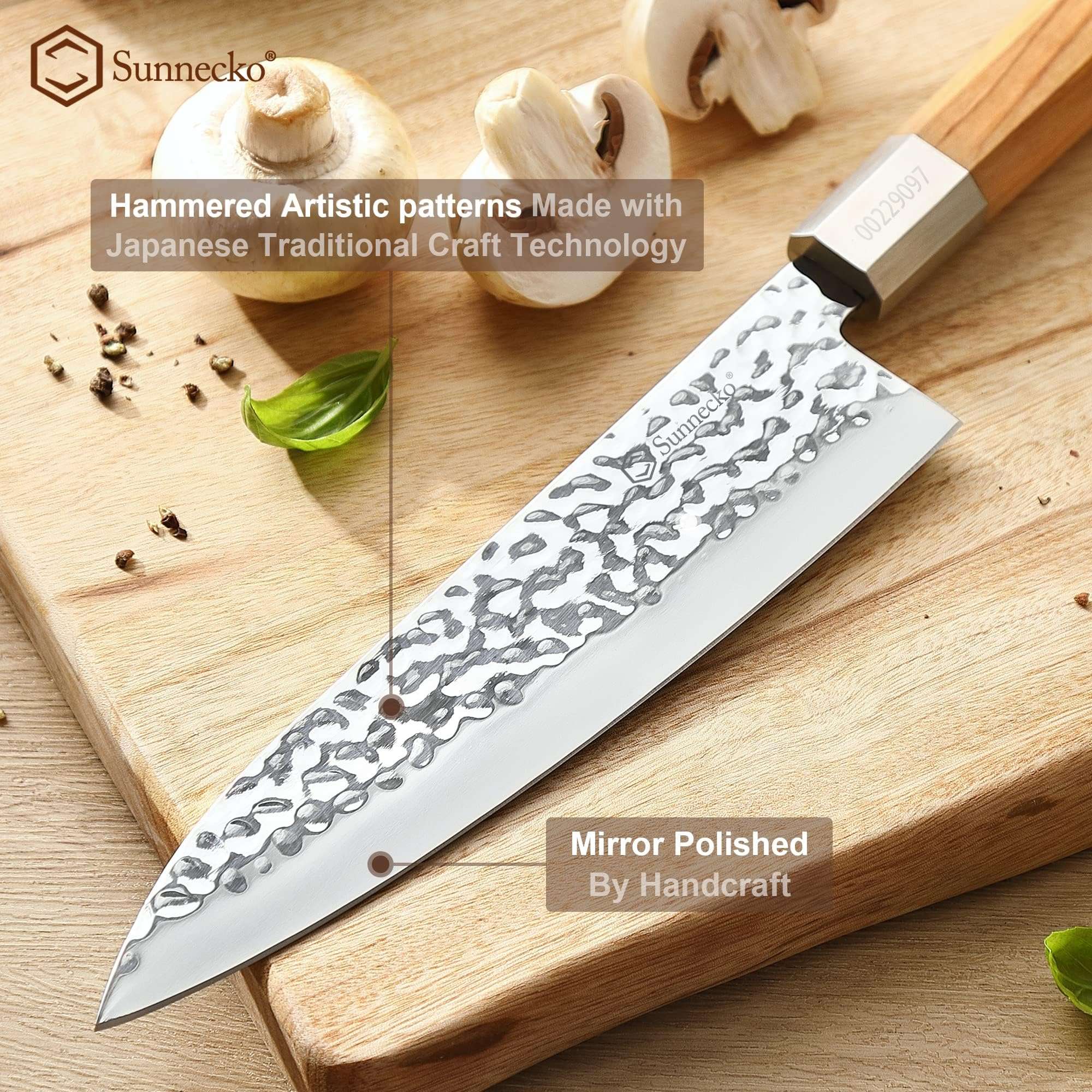 Sunnecko 8 Inch Chef Knife High Carbon Steel Japanese Chef's Knife Wood Handle Vintage Hand Forged Chef Knife for Meat Cutting 4