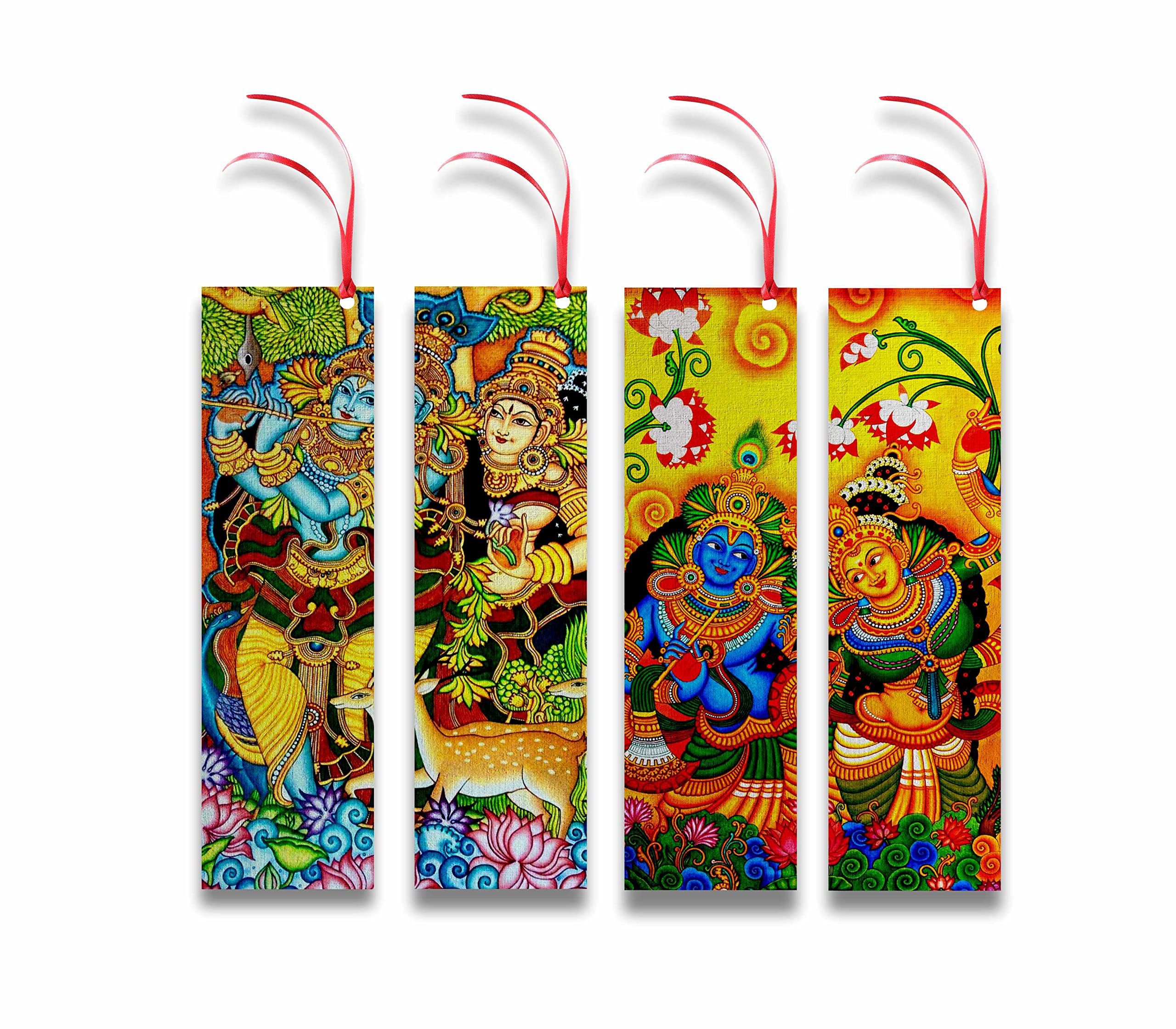woopme® Set of 4 Beautiful Radha Krishna God Printed Bookmark Boys Girls Students Kids Gift Readers Book Lovers Bookmarks L x H 2 x 7 Inch 2