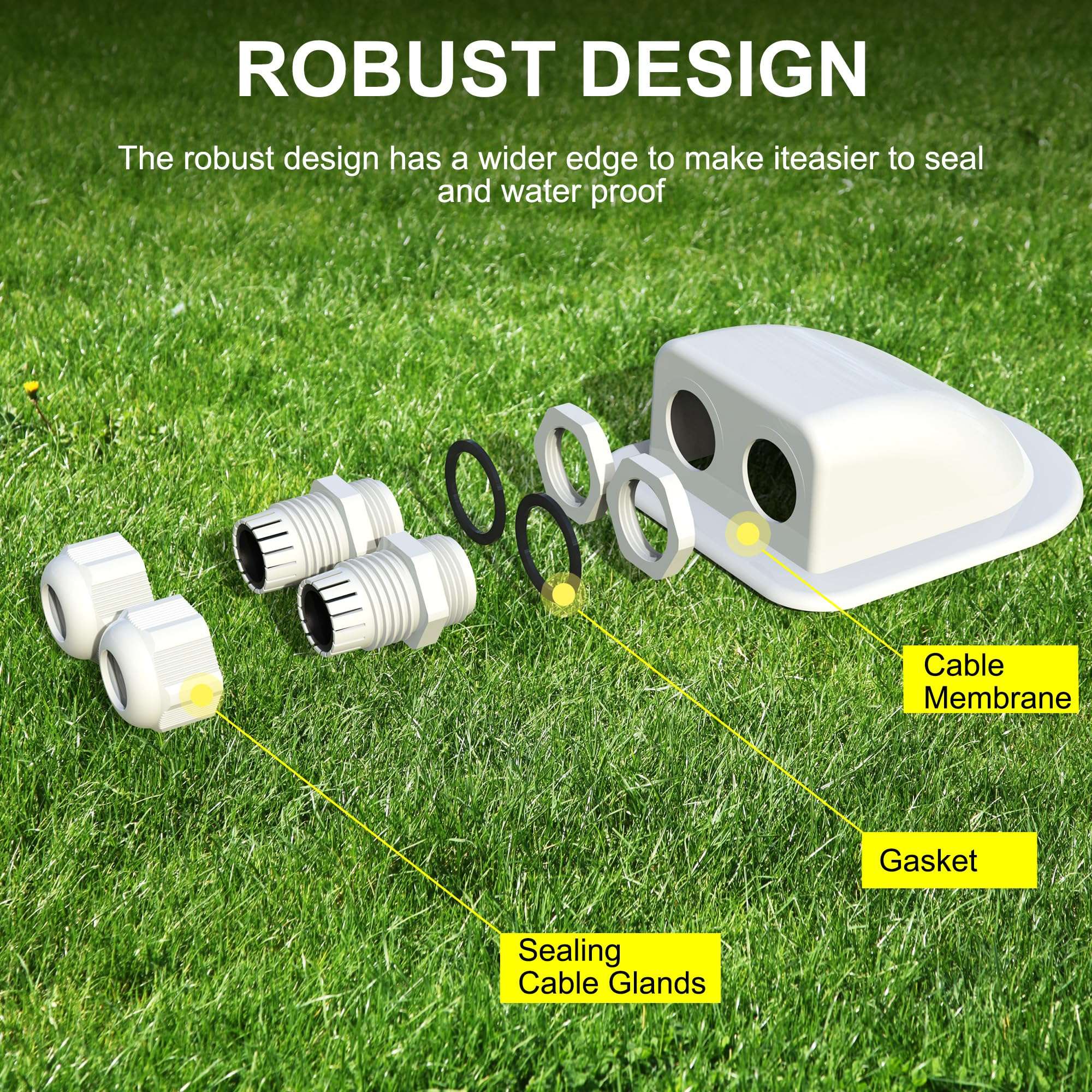 ACOPOWER Solar Weatherproof Double Cable Entry Gland, Cable Through RV roof Solar Junction Box abs Entry housing for 14AWG to 10AWG Solar Cables for Solar Project on RV, Boats, Caravans, Campervan 6