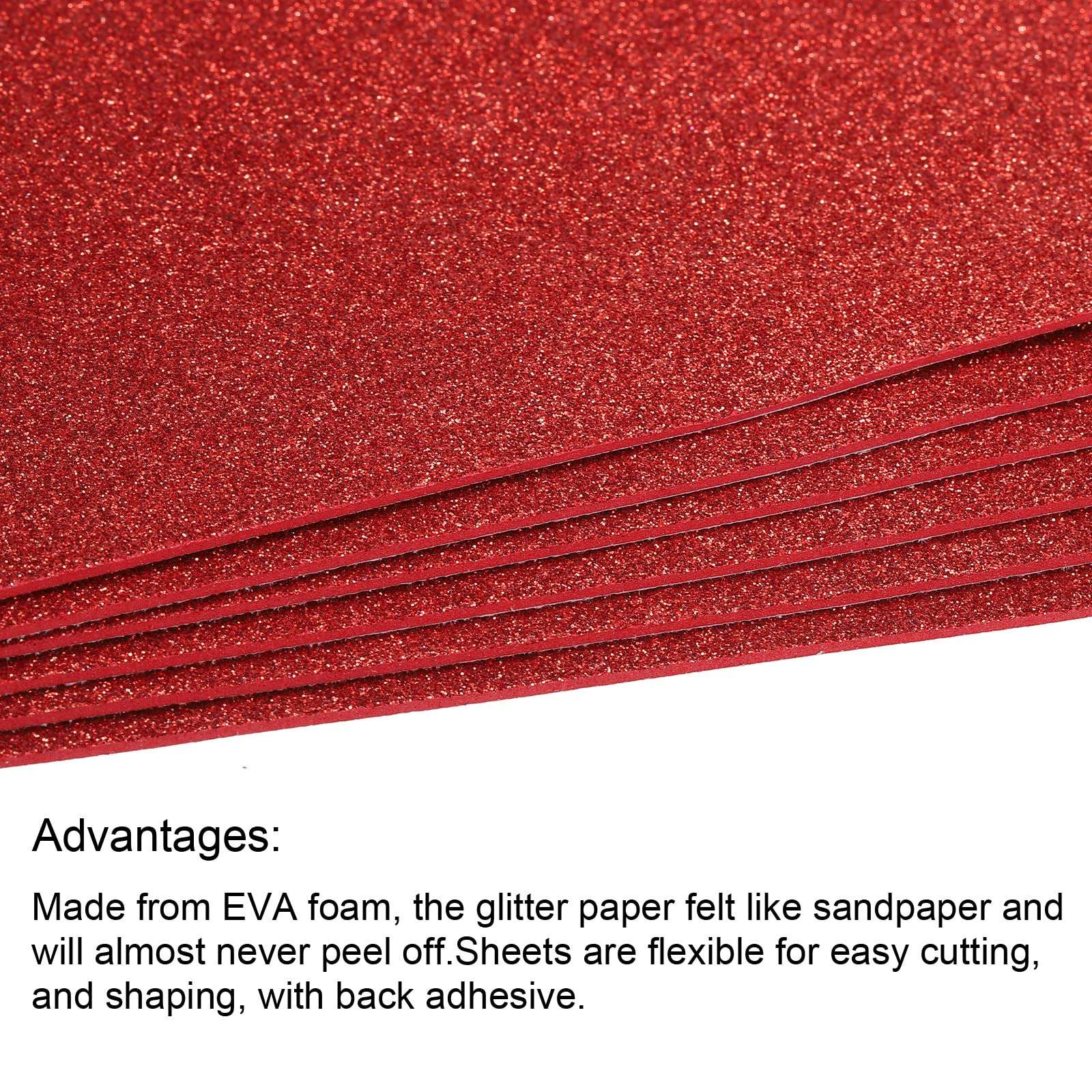 PATIKIL Glitter EVA Foam Sheets Soft Paper Self-Adhesive 11.8 x 7.8 Inch Red for DIY Projects Pack of 12 5
