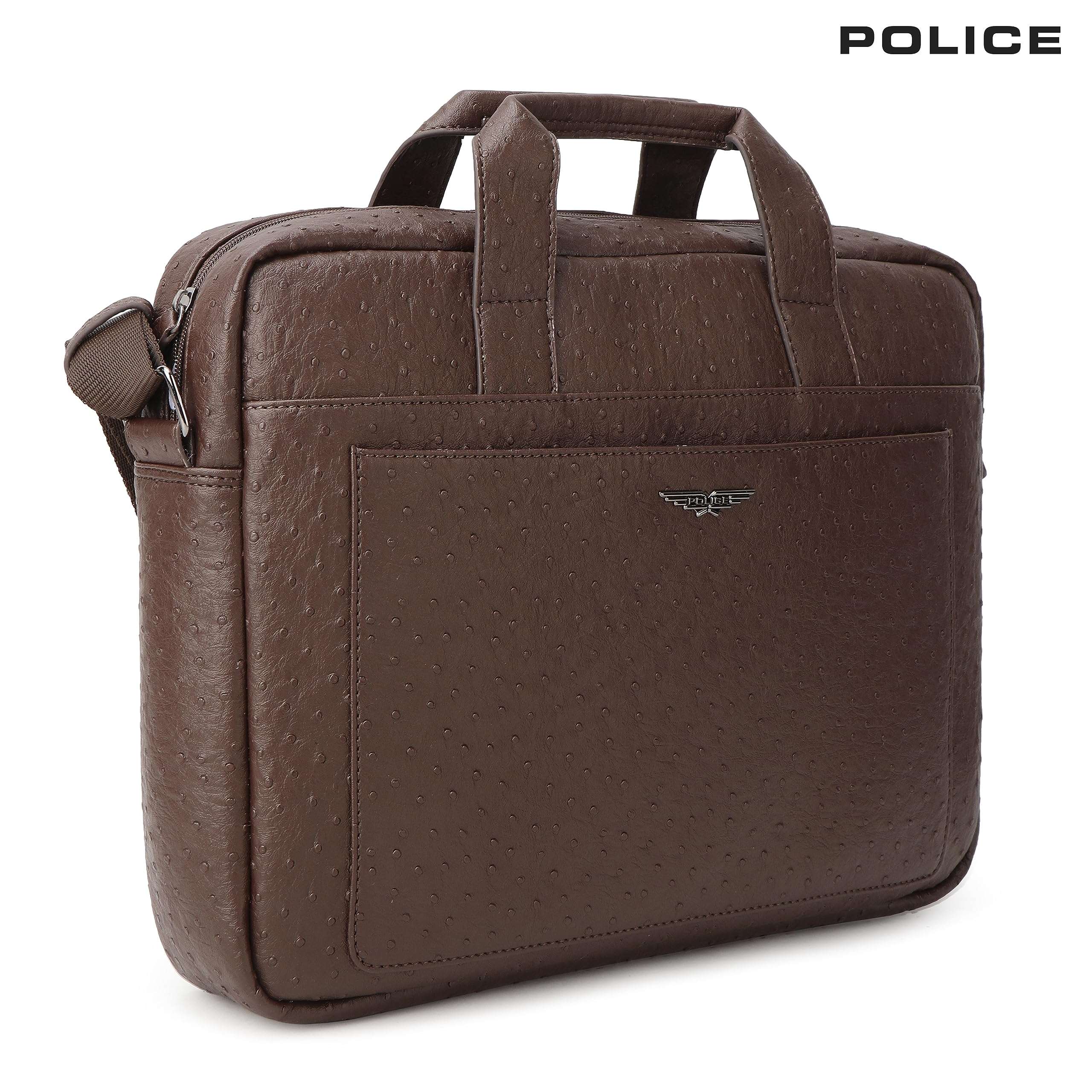 POLICE OSTRICH POLO 15 INCH BRIEFCASE-BROWN 3