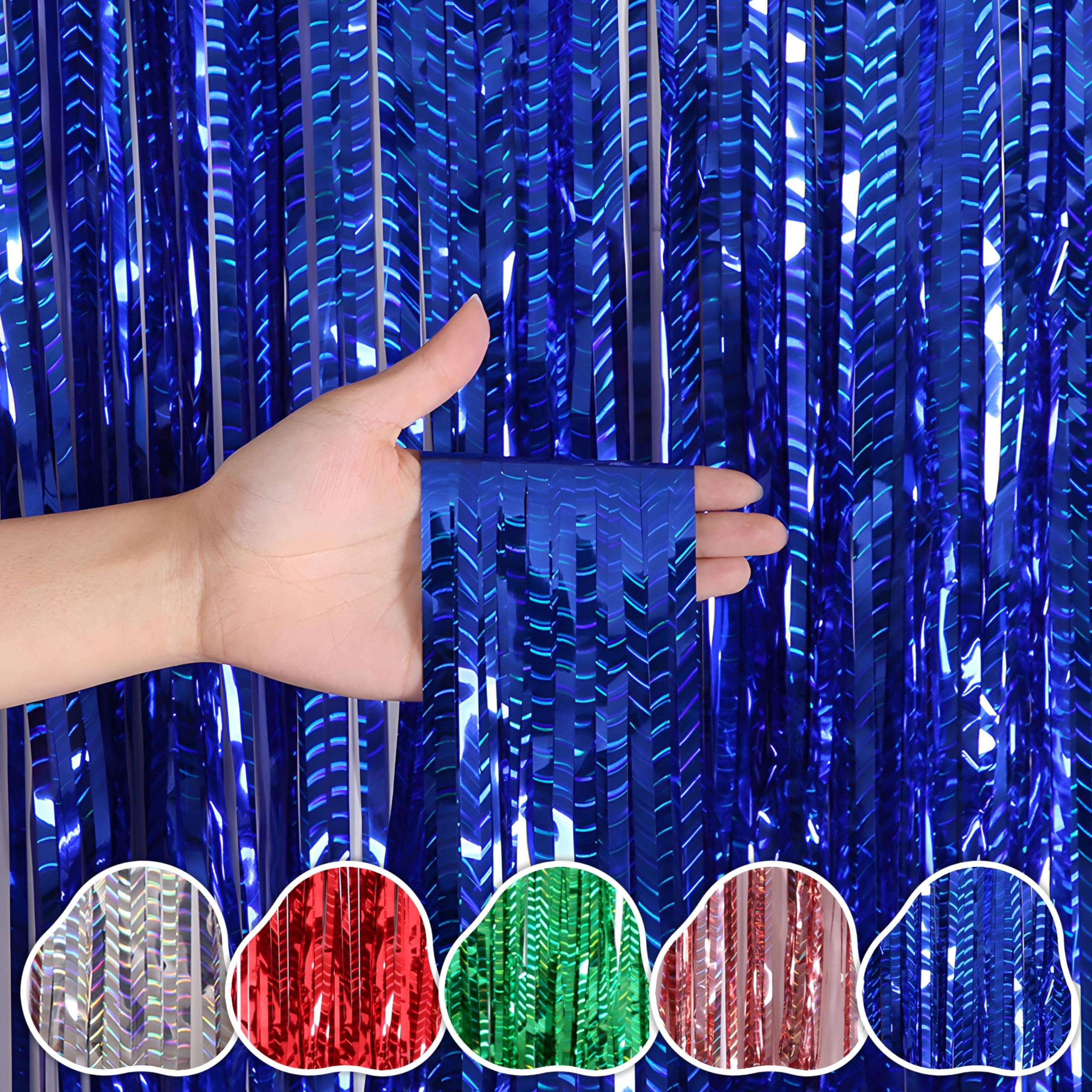 Wobbox Big 3Ft X 6Ft Foil Curtains for Birthday Decoration Items, Backdrop Curtain For Decoration, Party Backdrop Decoration, Foil Fringe Decoration for Anniversary (Blue) (Pack of 5) 1