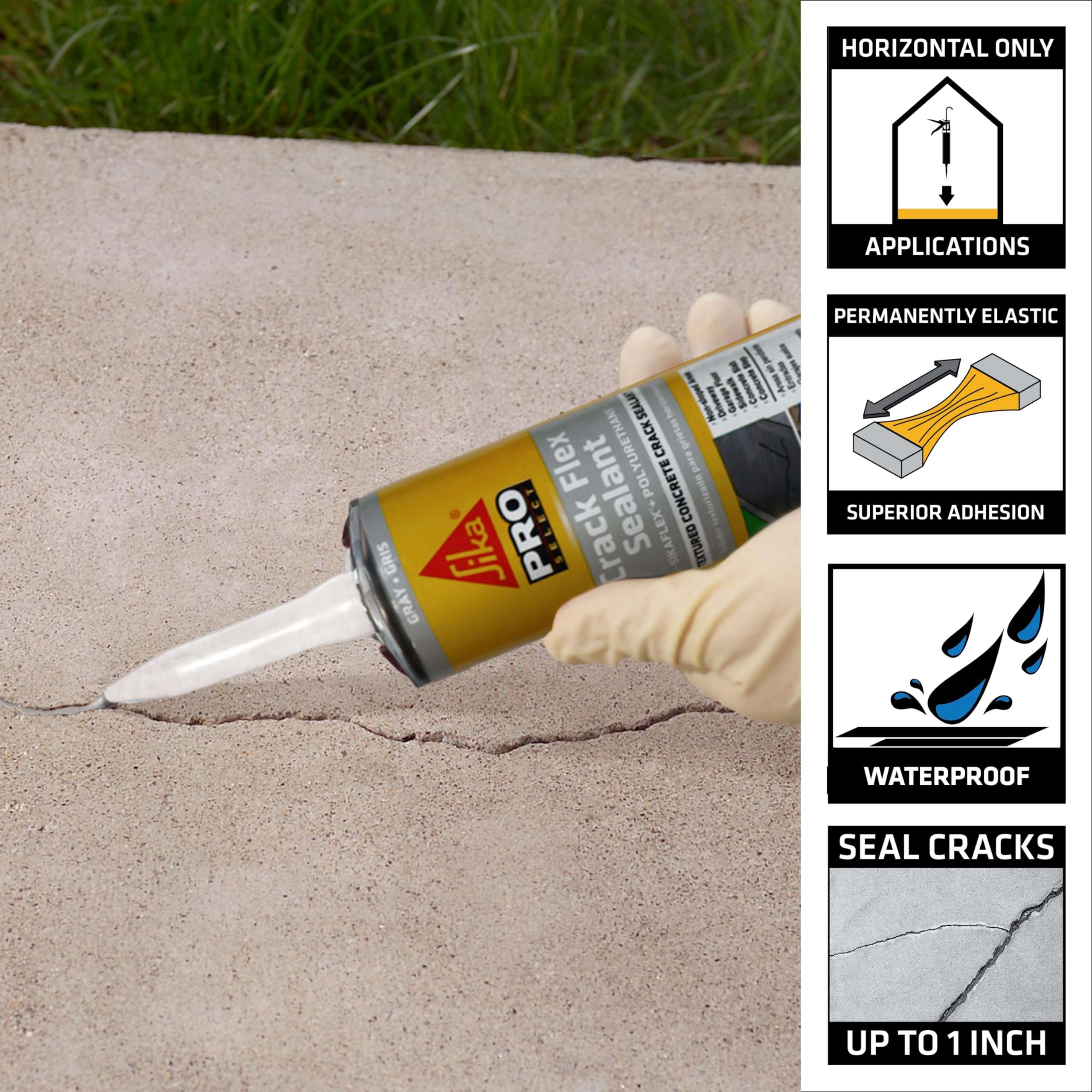 SIKA Sikaflex Crack Flex Sealant, Gray, High-Performance Textured Polyurethane, Self-Leveling, Waterproof Sealant for Horizontal Cracks Up to 1 in Wide, 10.1 fl oz, 2