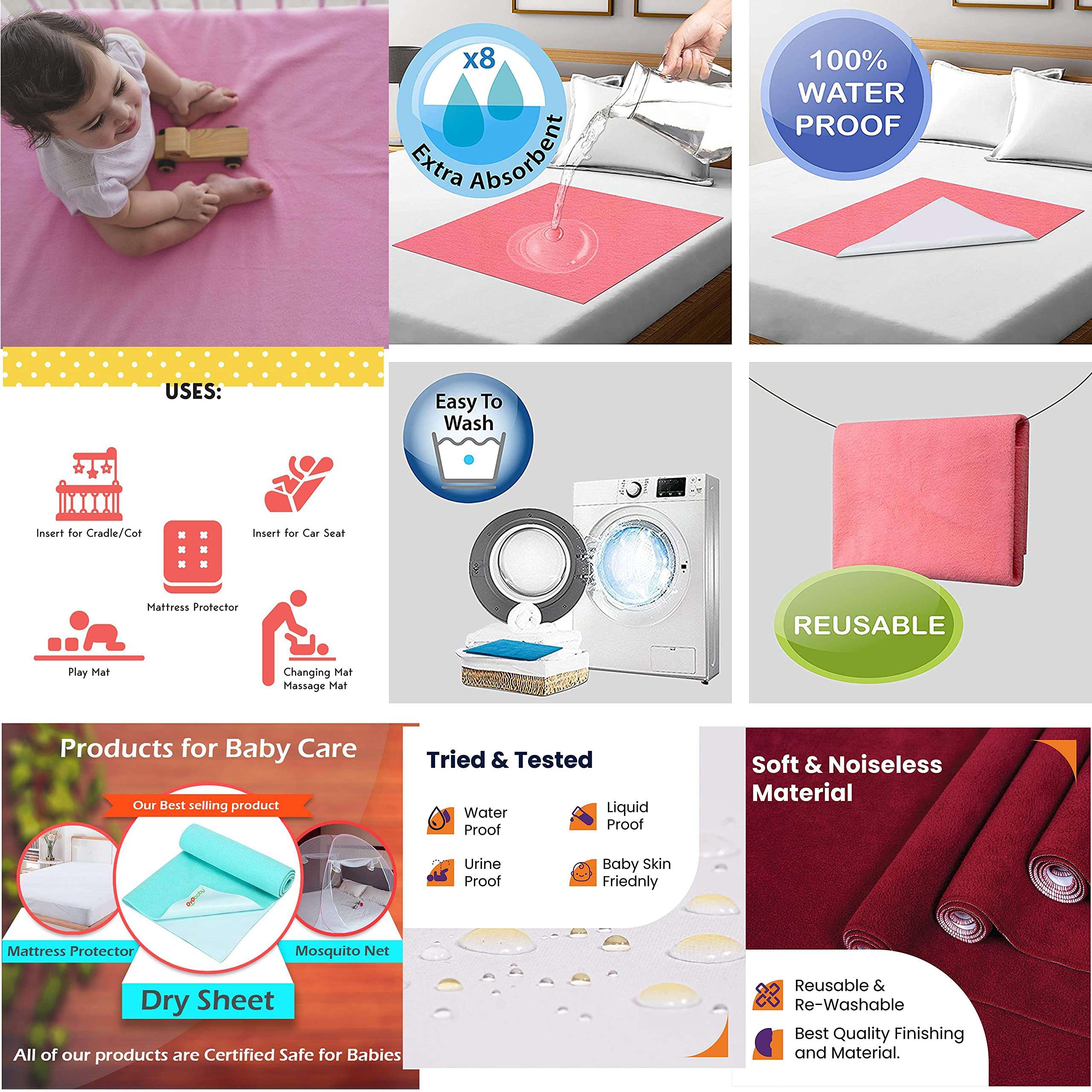 ZUCLLIN Magic Baby MAT Waterproof Cotton Bed Protector Sheet/Extra Large/New Born Baby Dry Sheet Urine Sheet for Bed Protect Easy Dry Purple Cotton Bed Protector K-57 4