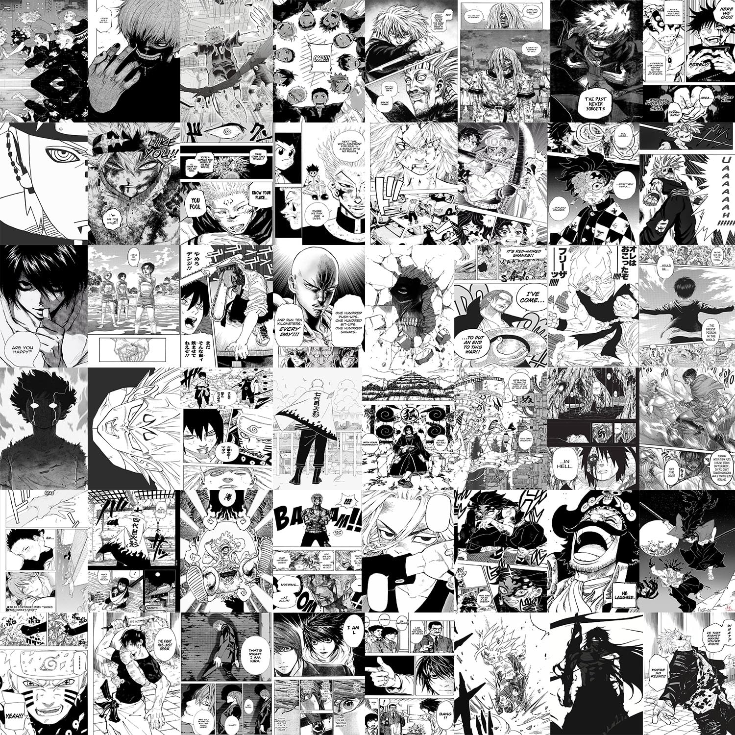 VEENSHI Set of 48 Manga Wall Collage kit | Mix Anime Manga Panels | Anime Room Posters | 300 GSM Thick Posters Sheets | Mix Otaku Poster