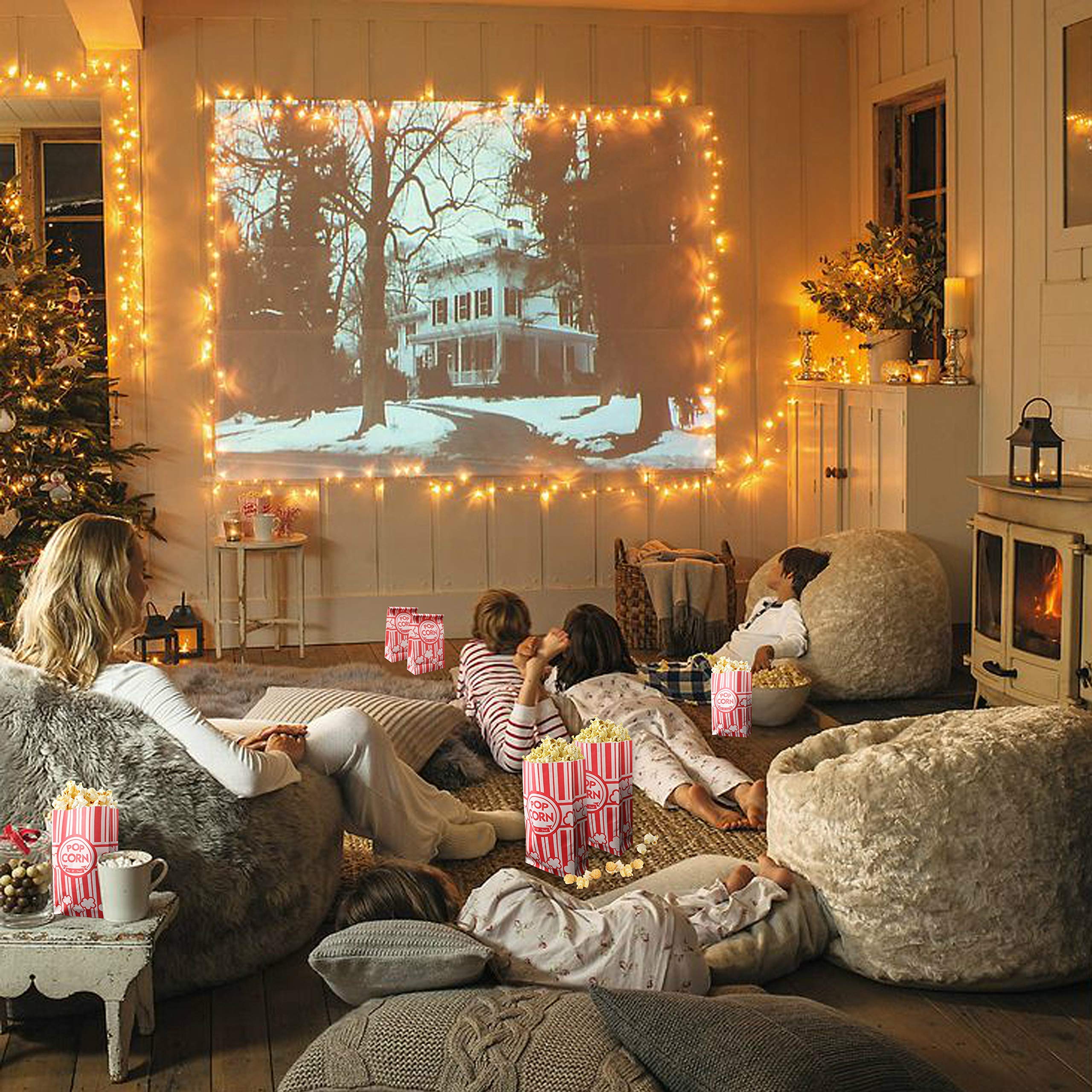 Keriqi Popcorn Bags, 2 oz Flat Bottom Paper Popcorn Bags for Family Movie Night Baseball Themed Carnival Christmas Birthday Party 200 Pcs 3