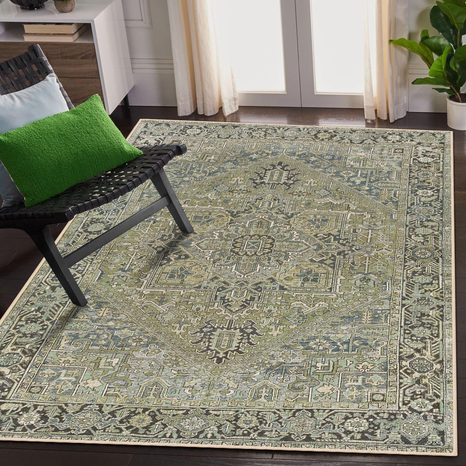Worxvell Washable Rugs 3x5 - Non-Slip Entryway Rugs for Bedroom, Distressed Entry Throw Rug Indoor Front Door Mat Vintage Accent Area Rug Low Pile Carpet for Entrance Living Room Kitchen 1