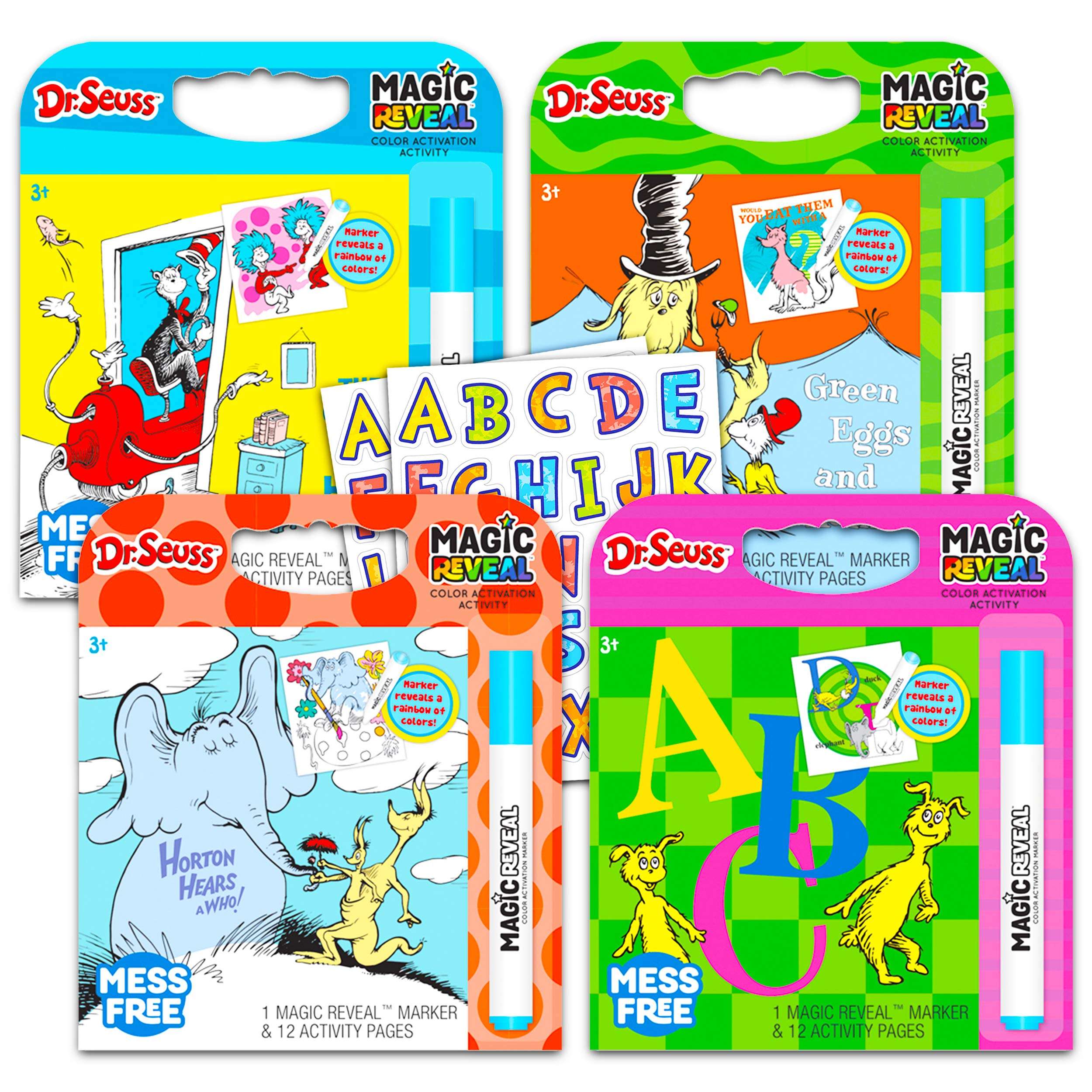 Dr. Seuss Coloring Book Bundle Dr. Seuss Activity Set - 4 Pack Dr. Seuss Magic Reveal Coloring Book with Alphabet Stickers Featuring Green Eggs and Ham, Horton Hears a Who, and More,Dr. Seuss Crafts 1