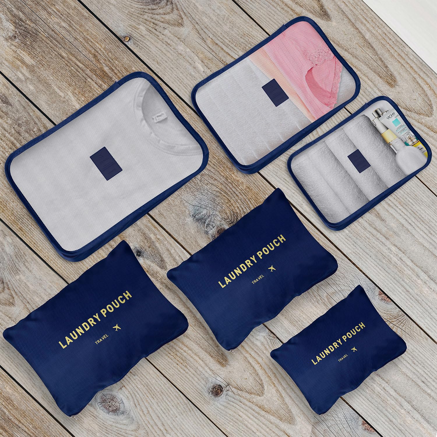 Kuber Industries 30 Pcs Travel Luggage Bag | Toiletry Bag for Jewellery-Watches-Bracelets | Multi-Purpose Storage Bag with Handle | Travel Utility Storage Pouches | LYN16-NVY | Navy Blue | Pack of 5 6