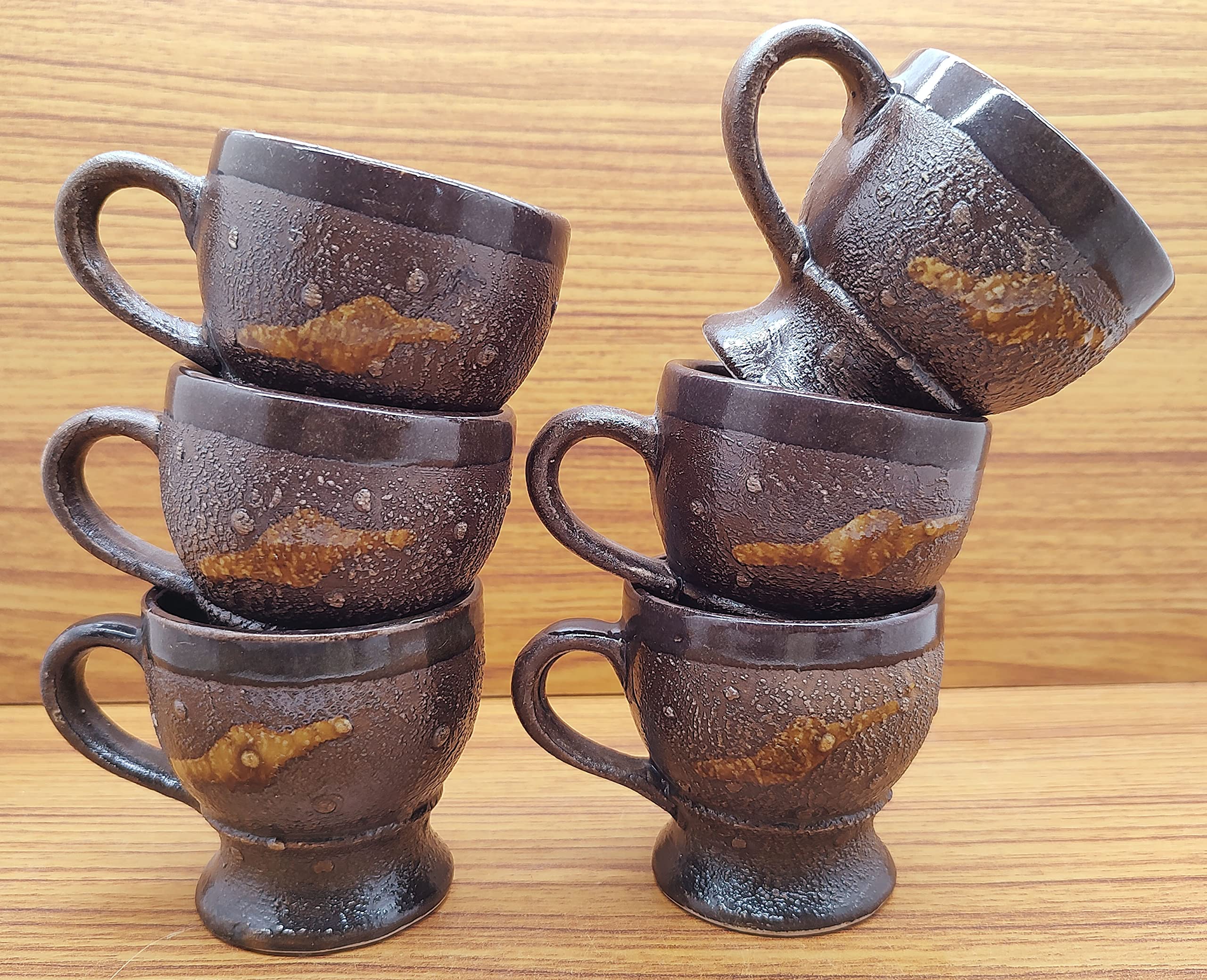 LAGHIMA JADON Pack of 6 Ceramic Tea/Coffee Cups Shape Design Big Size 130ML (Brown) Multicolor, Cup Set 6 Pcs 6
