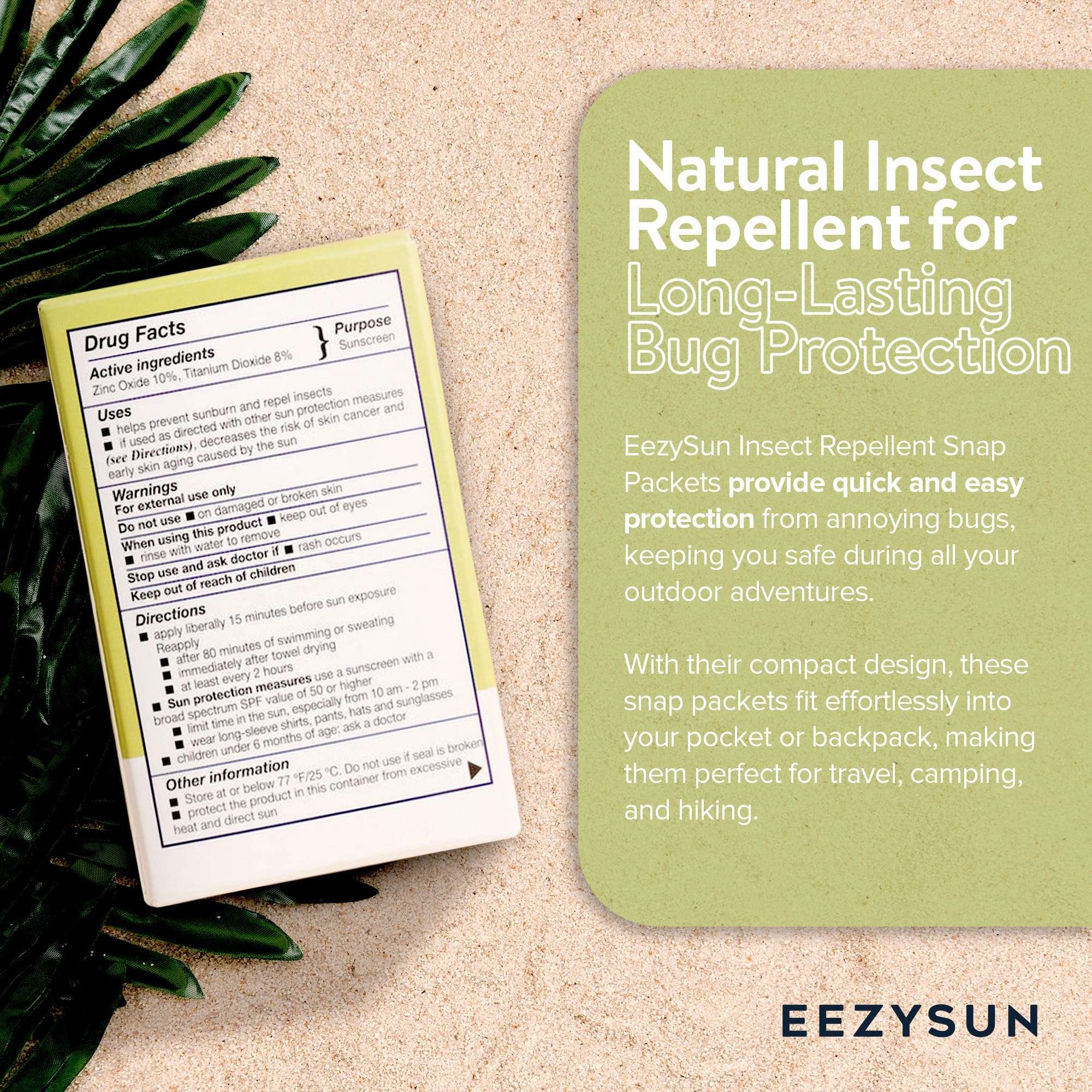 EEZYSUN SPF 50 Sunscreen and Insect Repellent Snap Packets - Sunscreen Travel Size Bug Repellent with Citronella Oil, Lemongrass, and Neem Oil - Reef-Safe Repellent - 10 Snap Packets (0.27 fl oz each) 3