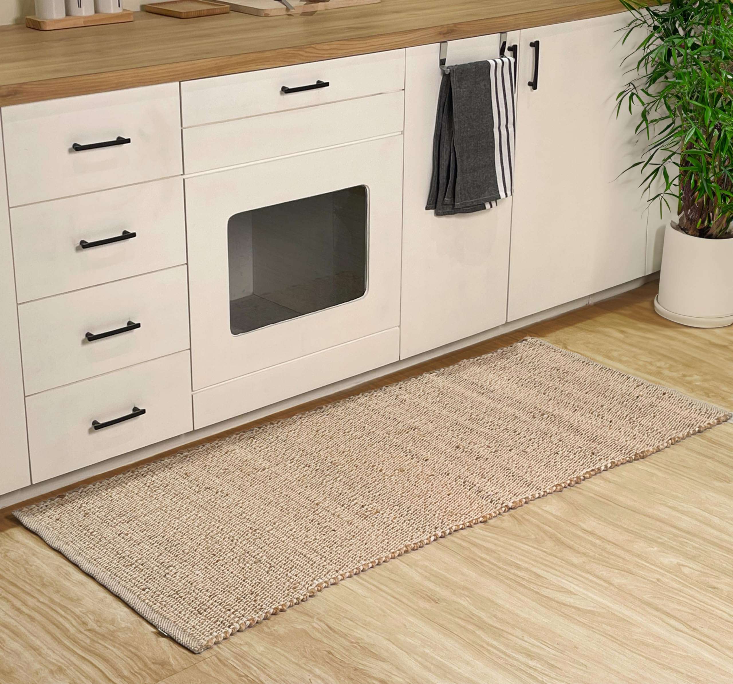 Chardin home 2x5 Jute Cotton Hand Woven Runner Rug, Natural Jute Braided Hallway mat, Boho, Rustic, Farmhouse, Vintage, Reversible Natural Fiber Rugs for Bedroom, Living Room, Kitchen,entryway 6