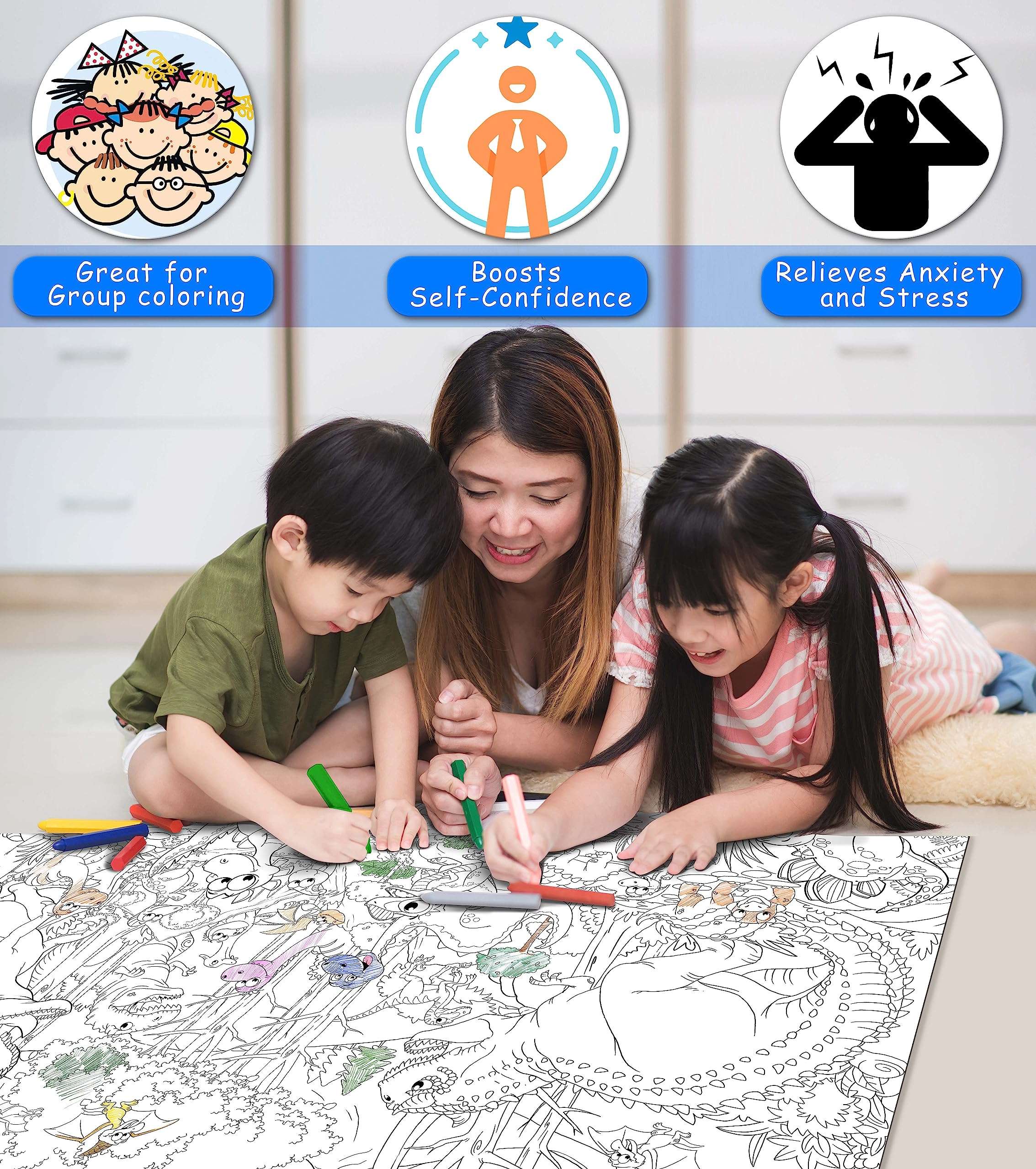 GIANT DINOSAUR COLOURING POSTER, GIANT AMUSEMENT PARK COLOURING POSTER, GIANT SPACE COLOURING POSTER and GIANT DRAGON COLOURING POSTER | Pack of 4 Posters I Large coloring posters for kids 4