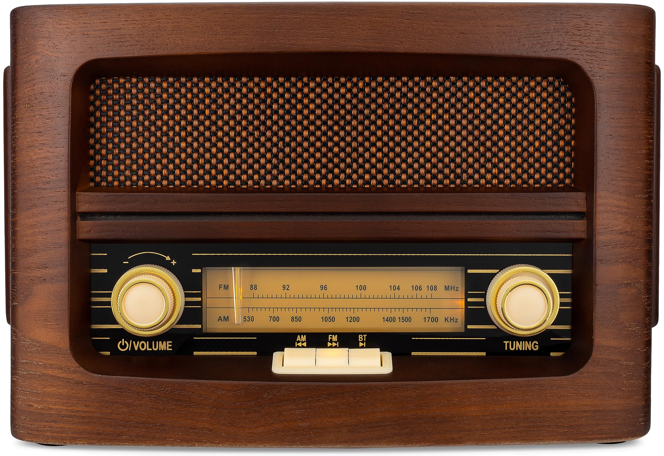 ClearClick Classic Vintage Retro Style AM/FM Radio with Bluetooth, Aux-in, & USB - Handmade Wooden Exterior Dark Brown 2