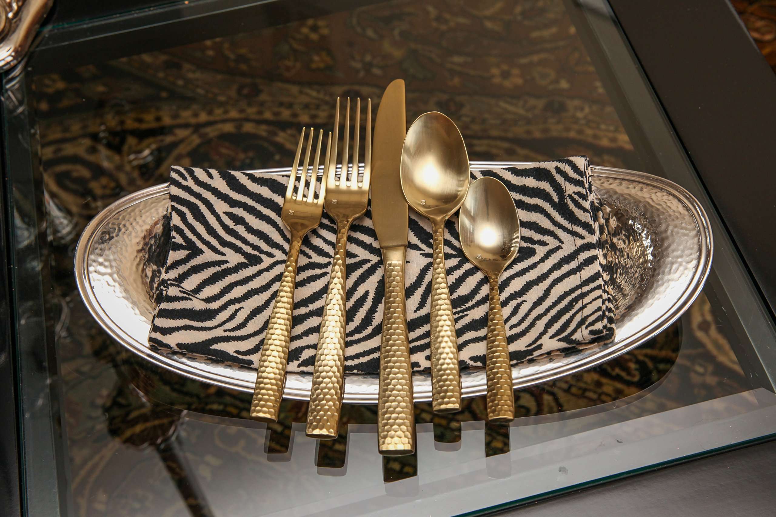 Fortessa Lucca Faceted 18/10 Stainless Steel Flatware, Solid Handle Table Knife, 9.9", Set of 12, Brushed Gold 4