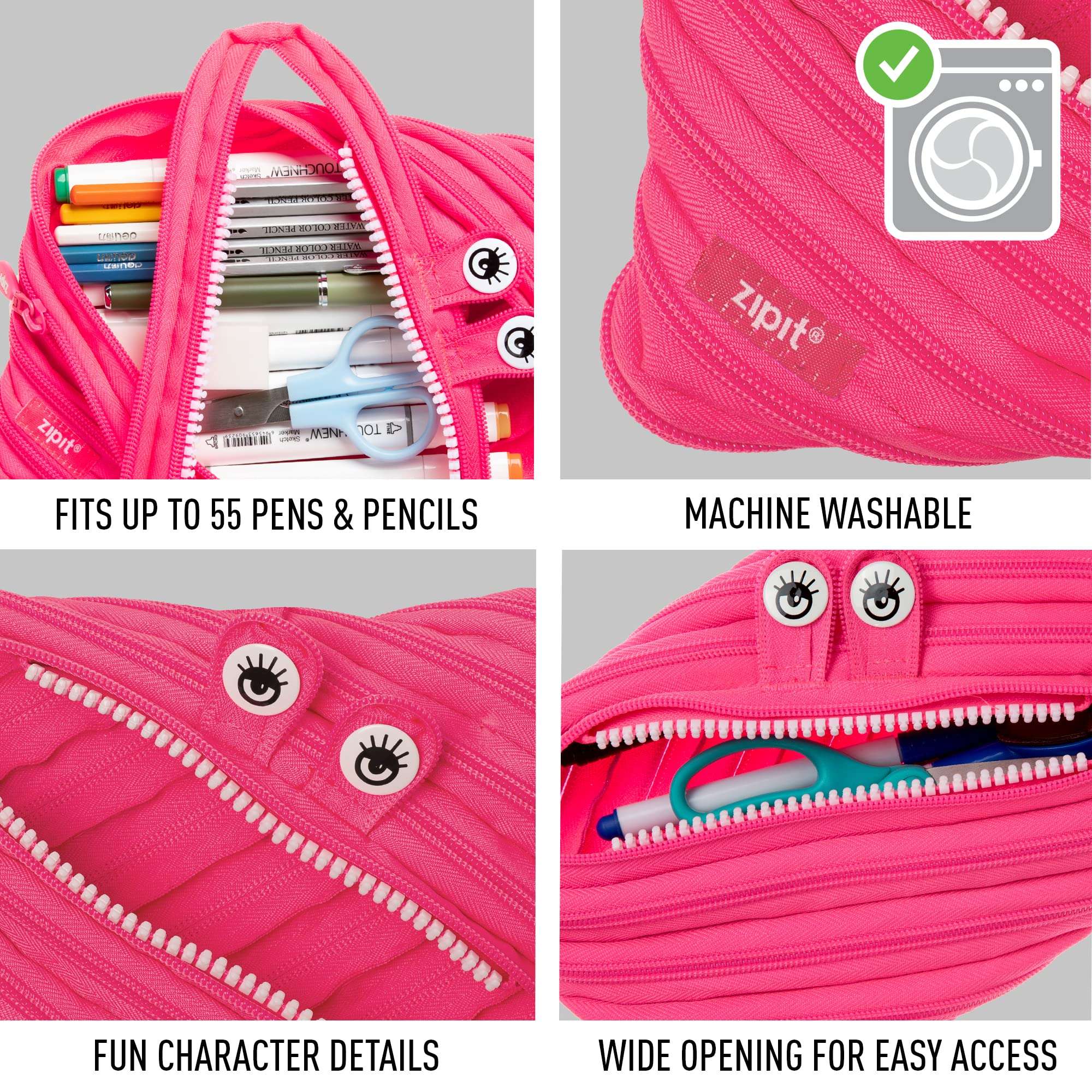 ZIPIT Monster Jumbo Pencil Case, Pink 3