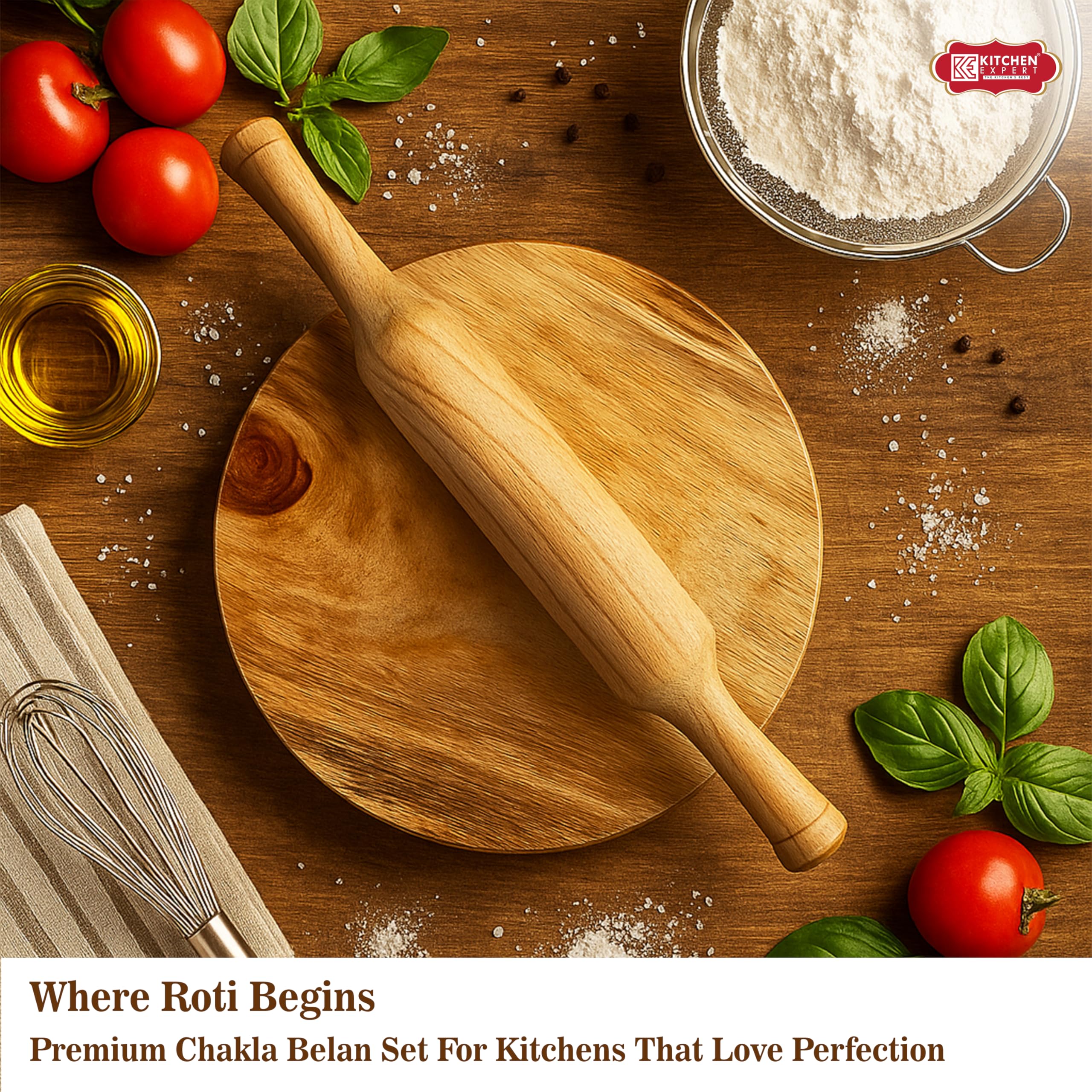 Kitchen Expert Chapati Board and Roller | Chakla Belan for Kitchen | Rolling Pin and Board | Wooden Chakla Belan Set | Chapati Roller 5