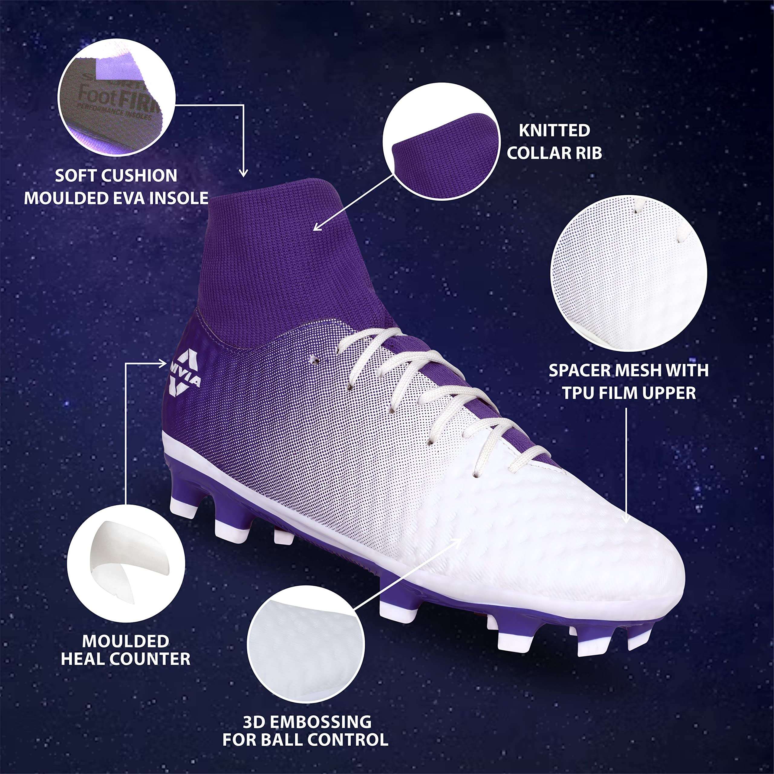 Nivia Oslar Blade 2.0 Football Shoes for Men/Sports and Athletic Footwear with Upper Synthetic/Comfortable Football Shoes (White/Purple) UK-7 2
